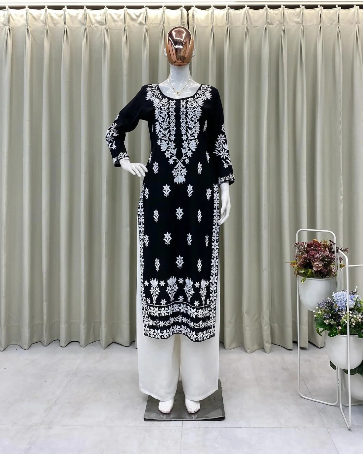 Chikankari Black Kurti with Palazzo for Summer Wear