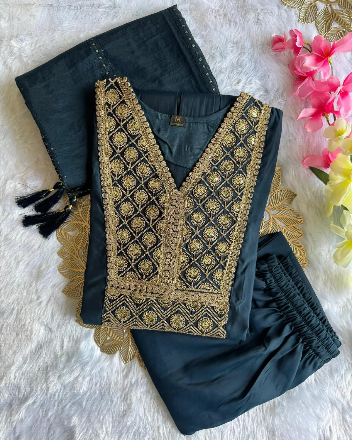 Beautiful Roman Silk Kurti Set with Stunning Detailing