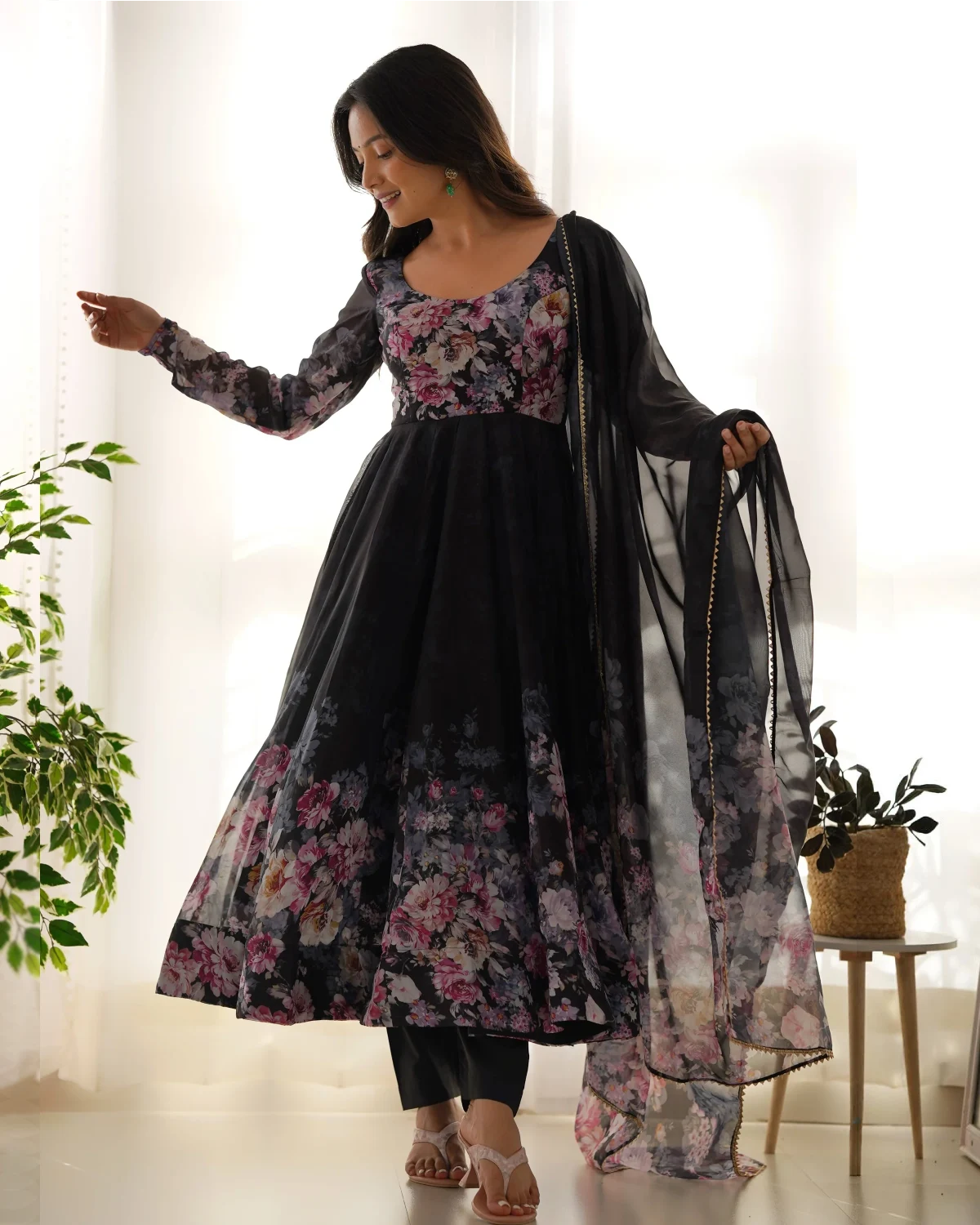 Festive Flair Soft Organza Silk Anarkali Gown with Dupatta