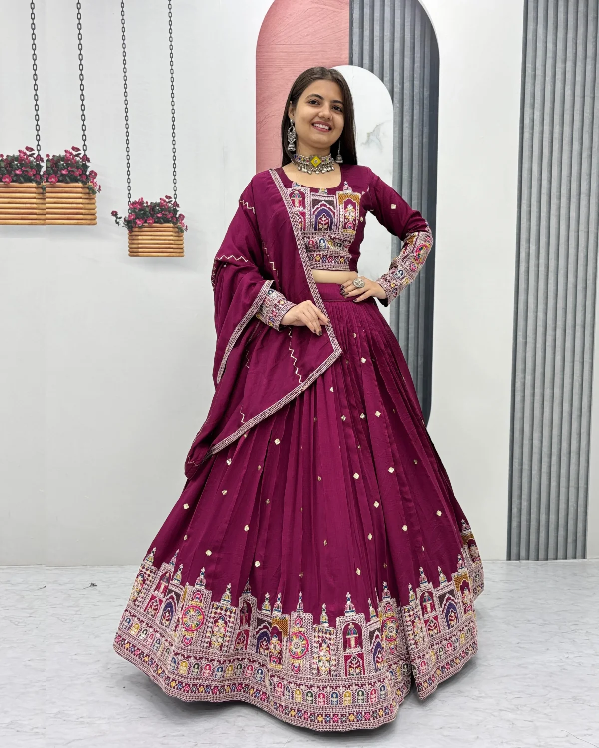 Glorious Wine Lehenga Choli with Sequin and Thread Work