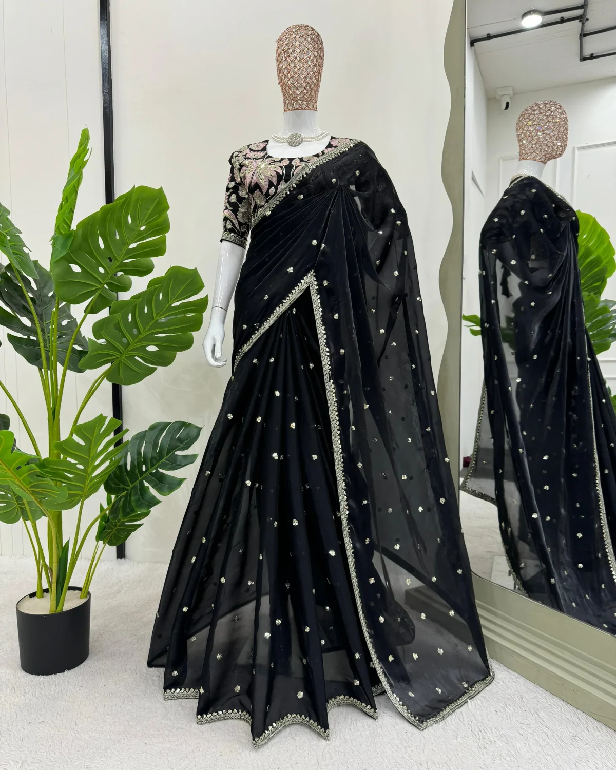 Jimmy Choo Organza Silk Saree with Thread and Sequin Work