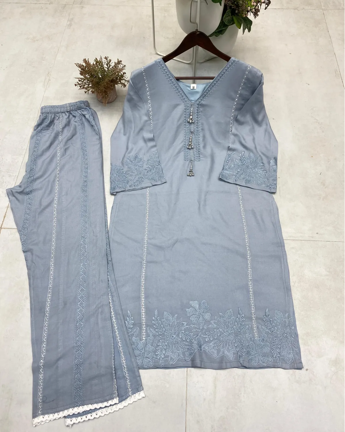 Trendy Reyon Co-ord Set with Embroidery and Latkan Work