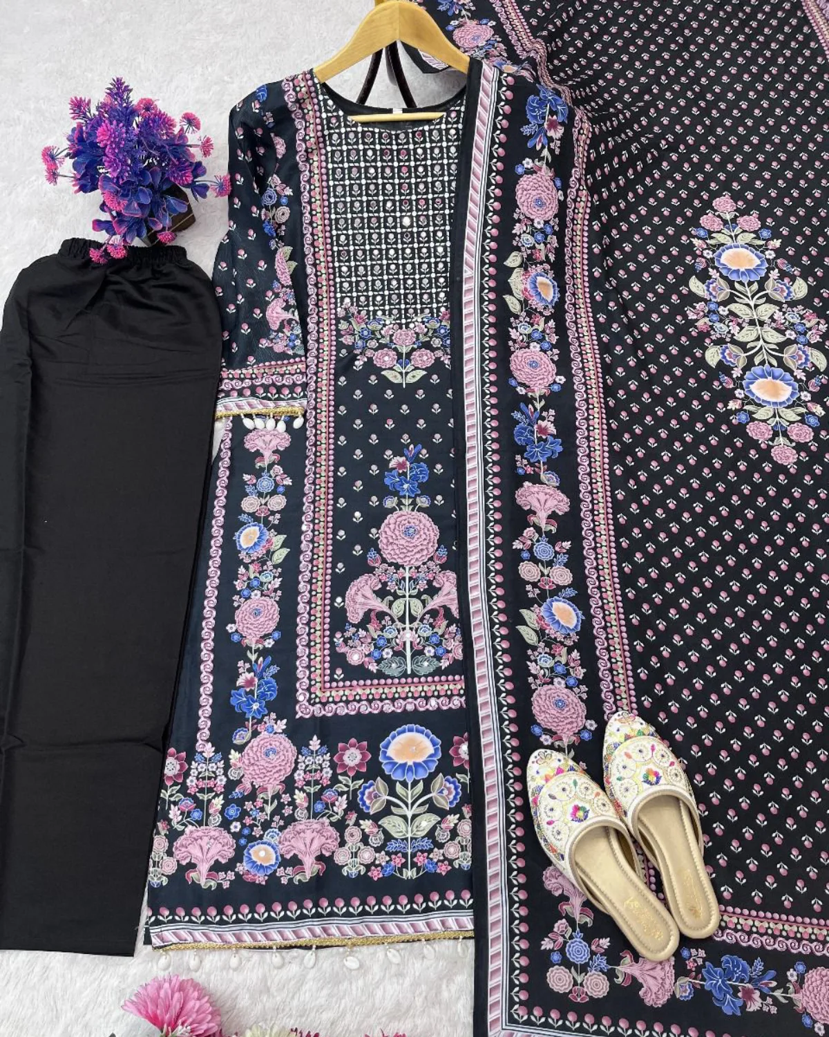 Trendy Maslin Top and Plazzo Set with Heavy Mirror Work Dupatta