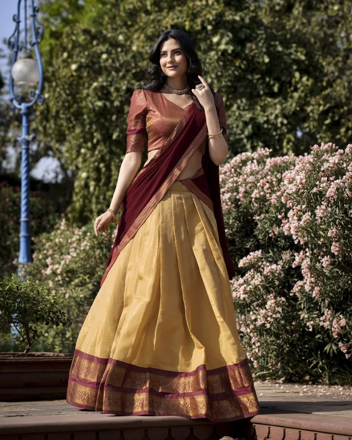 Festive Kanchipuram Silk Lehenga with Zari Work and Dupatta