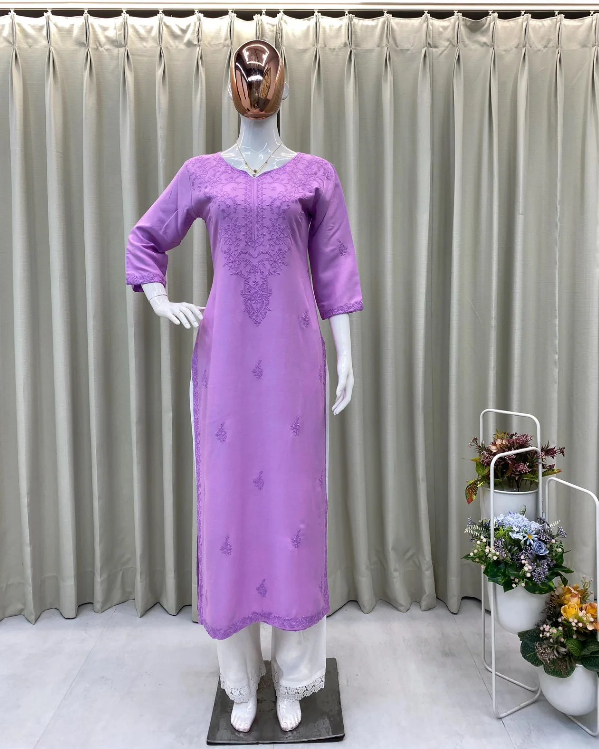 Premium Chikankari Embroidery Rayon Plazzo Suit Set