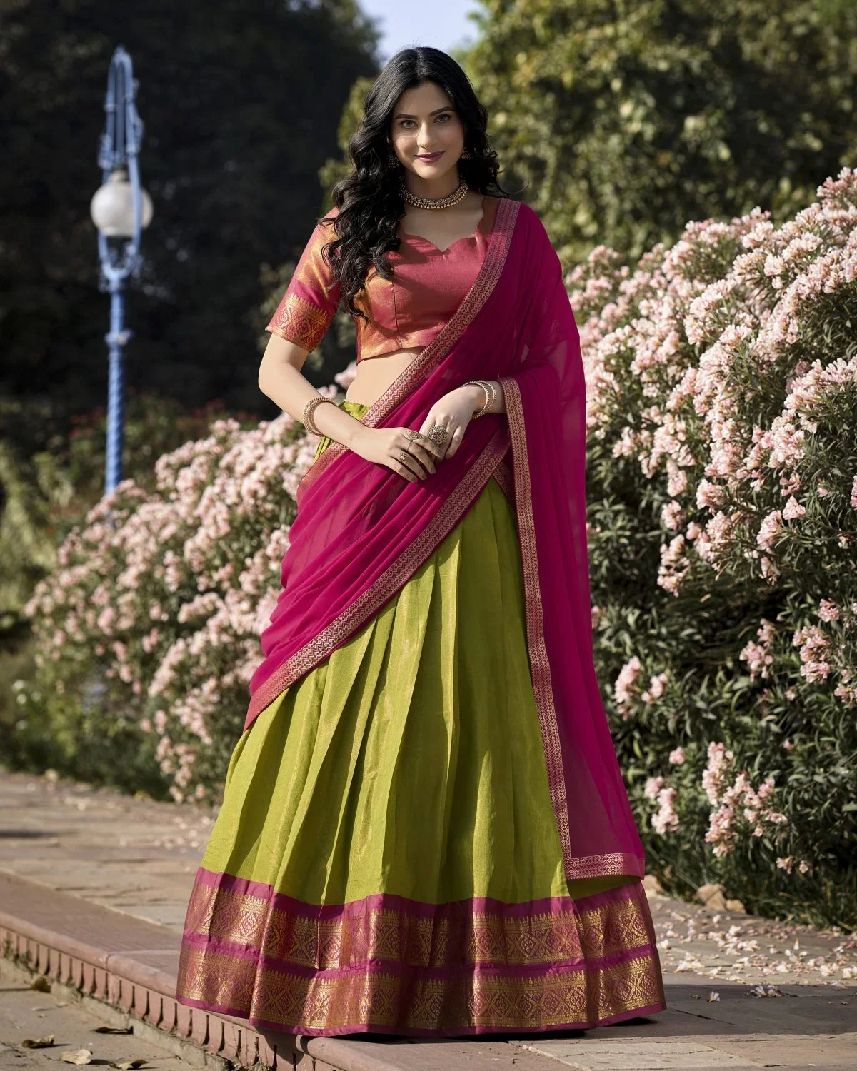 Festive Kanchipuram Silk Lehenga with Zari Work and Dupatta