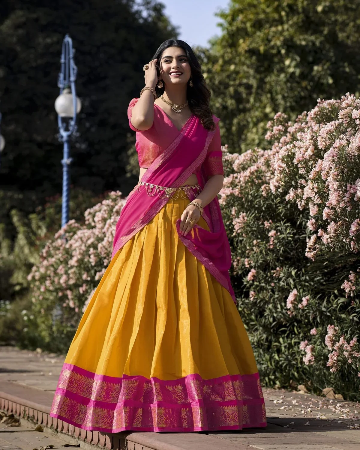 Festive Kanchipuram Silk Lehenga with Zari Work and Dupatta