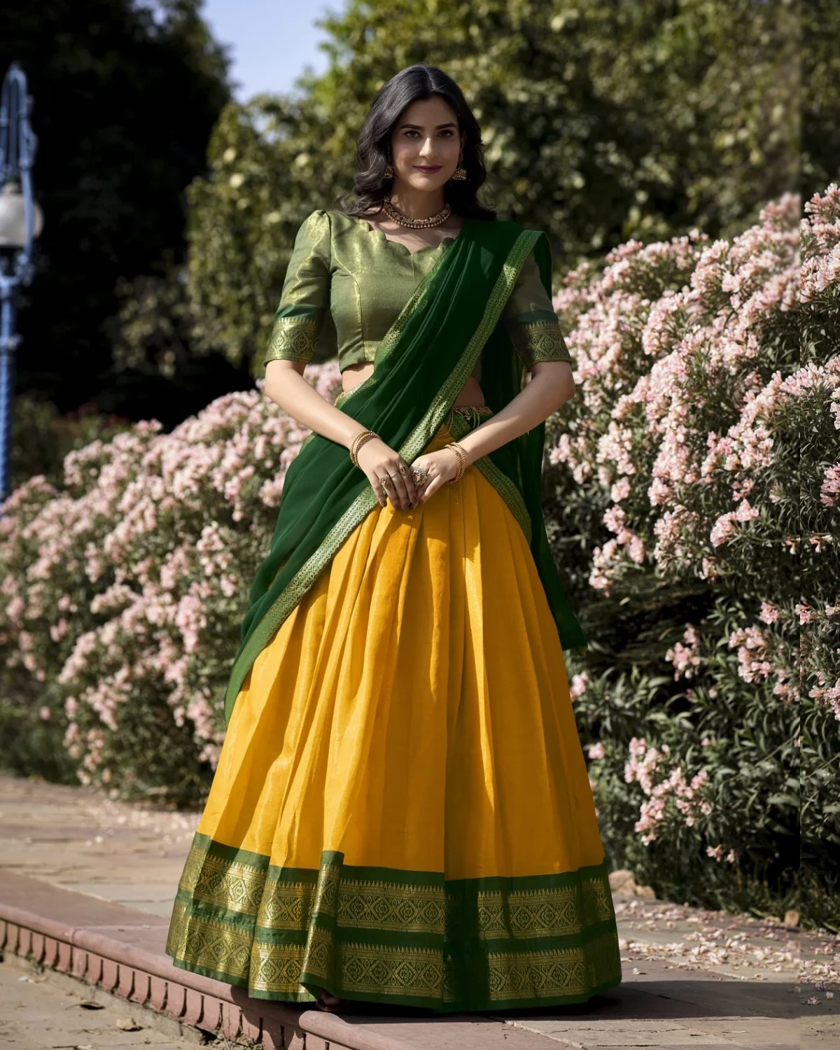Festive Kanchipuram Silk Lehenga with Zari Work and Dupatta