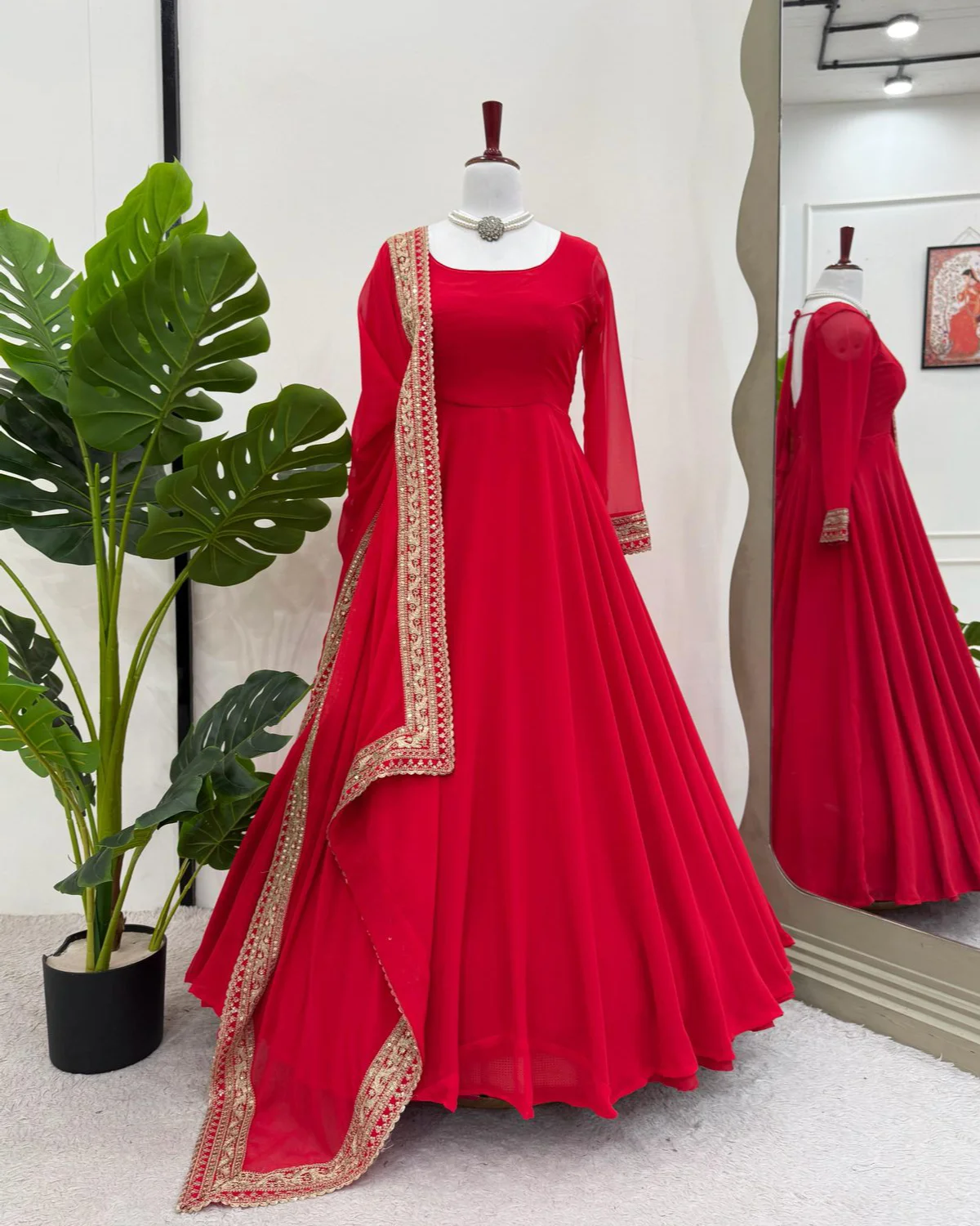 Festive Red Georgette Anarkali Gown with 4-Meter Flair