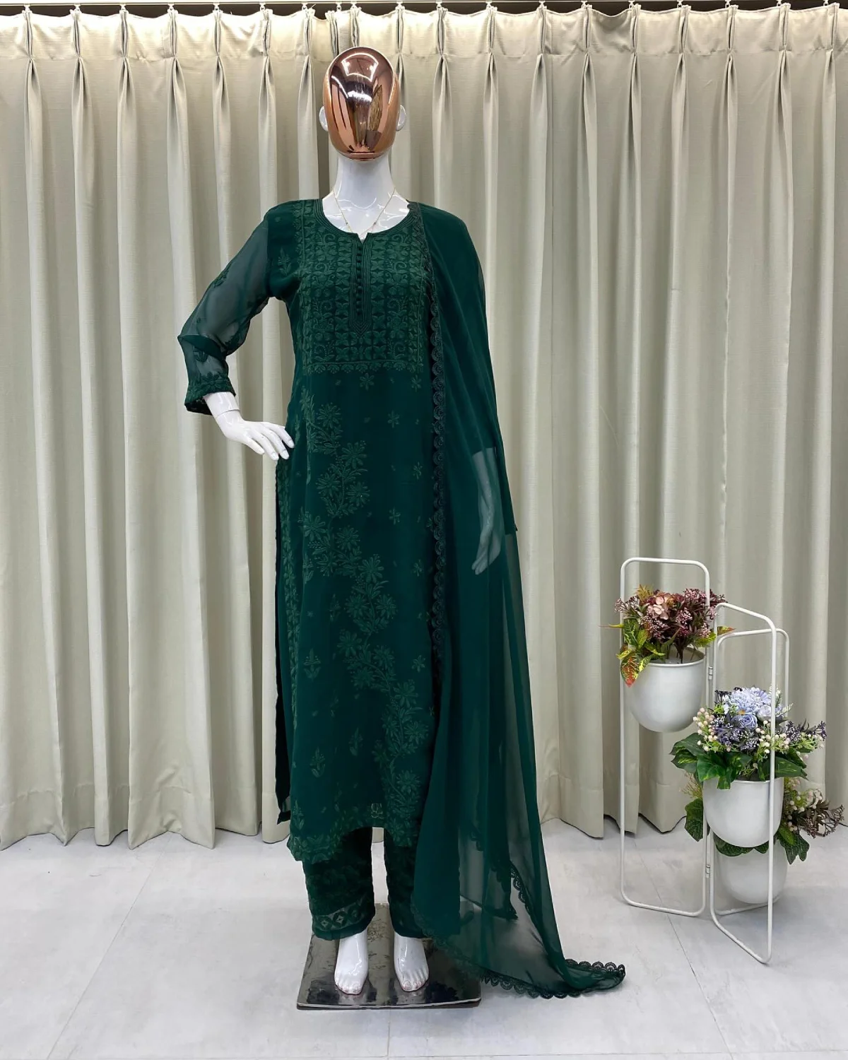 Designer Georgette Embroidery Suit Set with Lace Dupatta