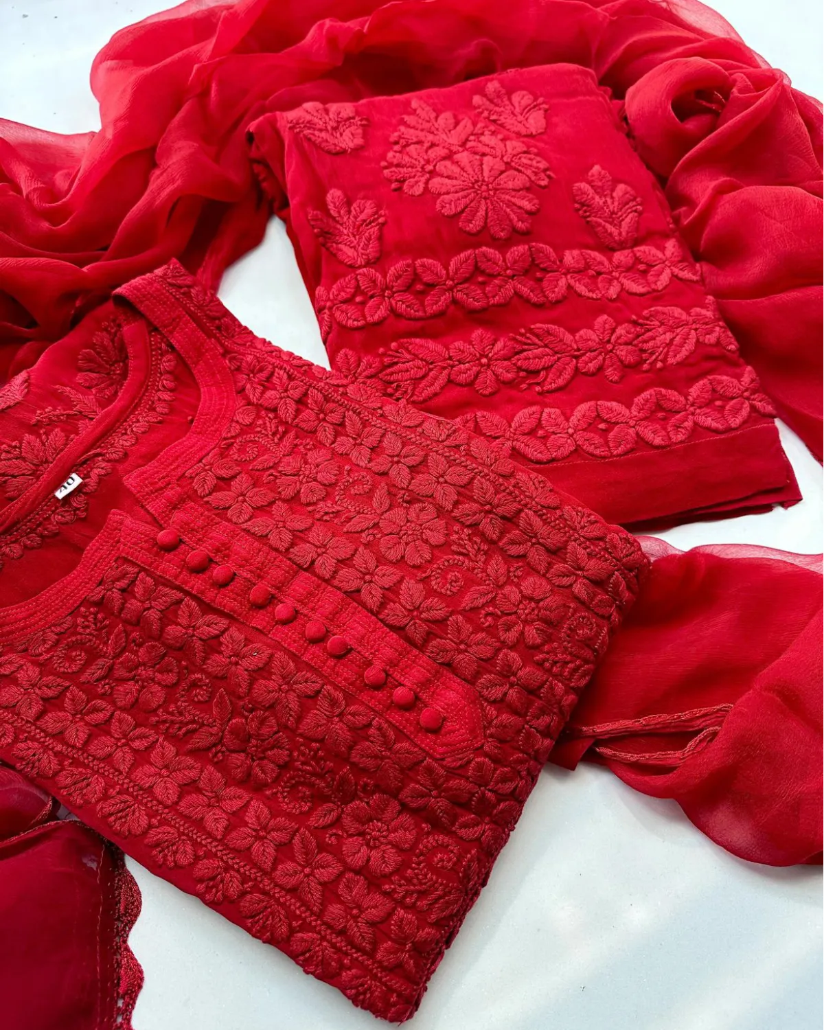 Designer Georgette Embroidery Suit Set with Lace Dupatta