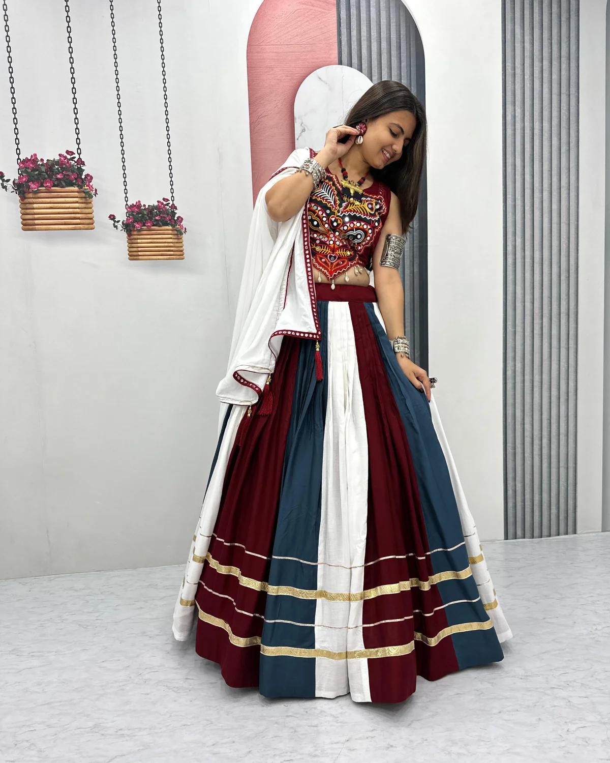 Premium Riyon Cotton Lehenga Choli with Mirror & Gamathi Work