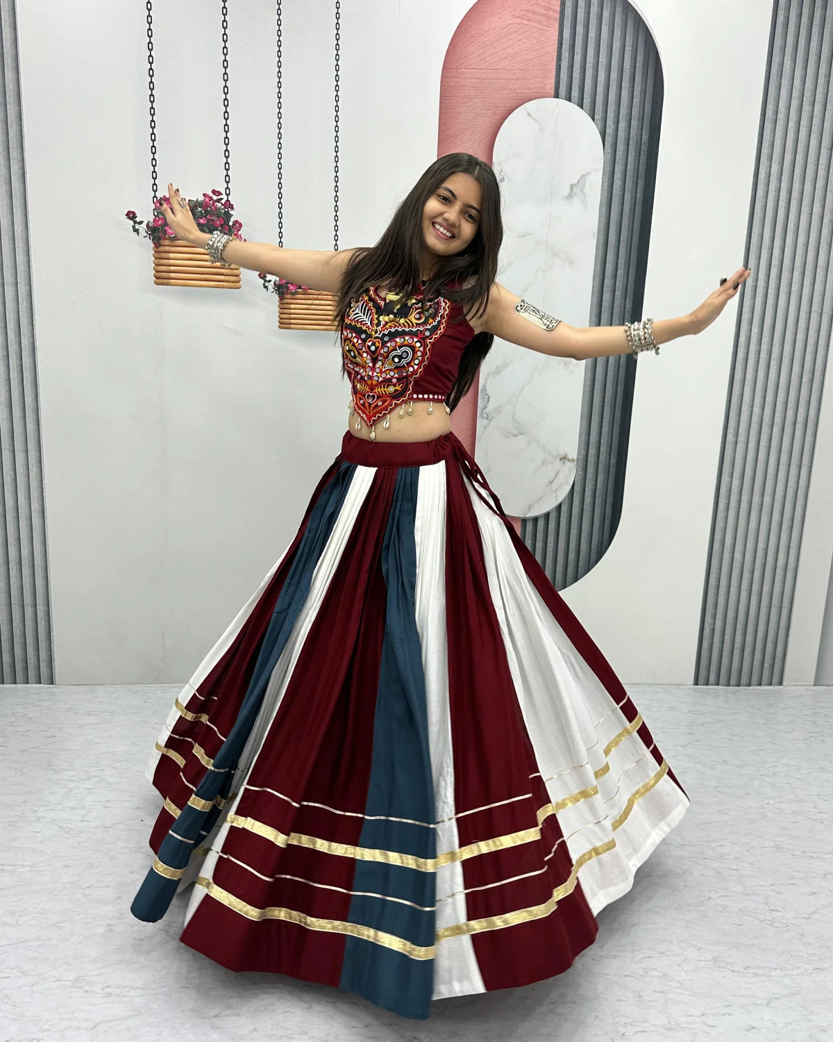 Premium Riyon Cotton Lehenga Choli with Mirror & Gamathi Work