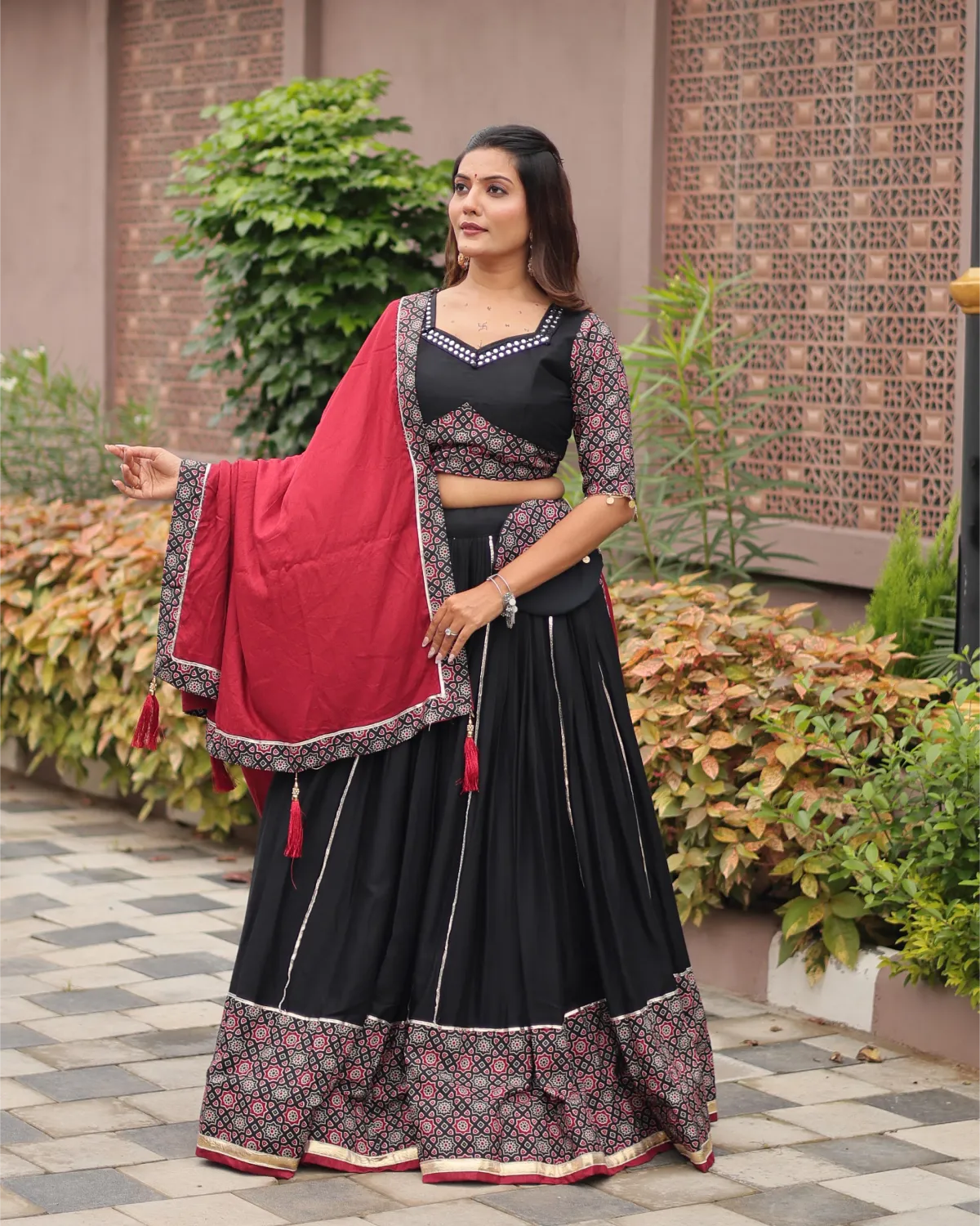 Navratri Special Black Cotton Lehenga Choli with Heavy Work