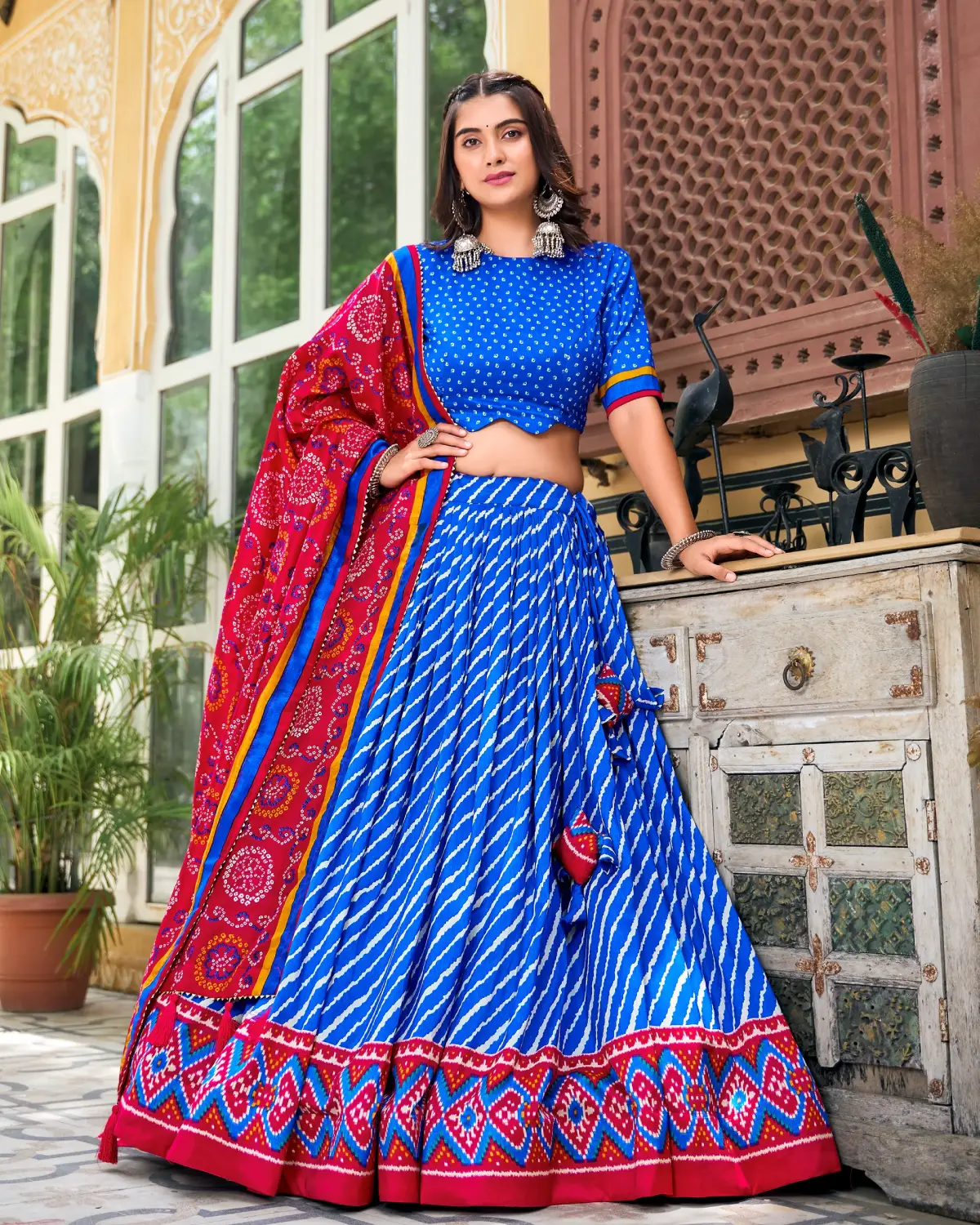 Leheriya Tussar Silk Lehenga Choli with Bandhani Dupatta