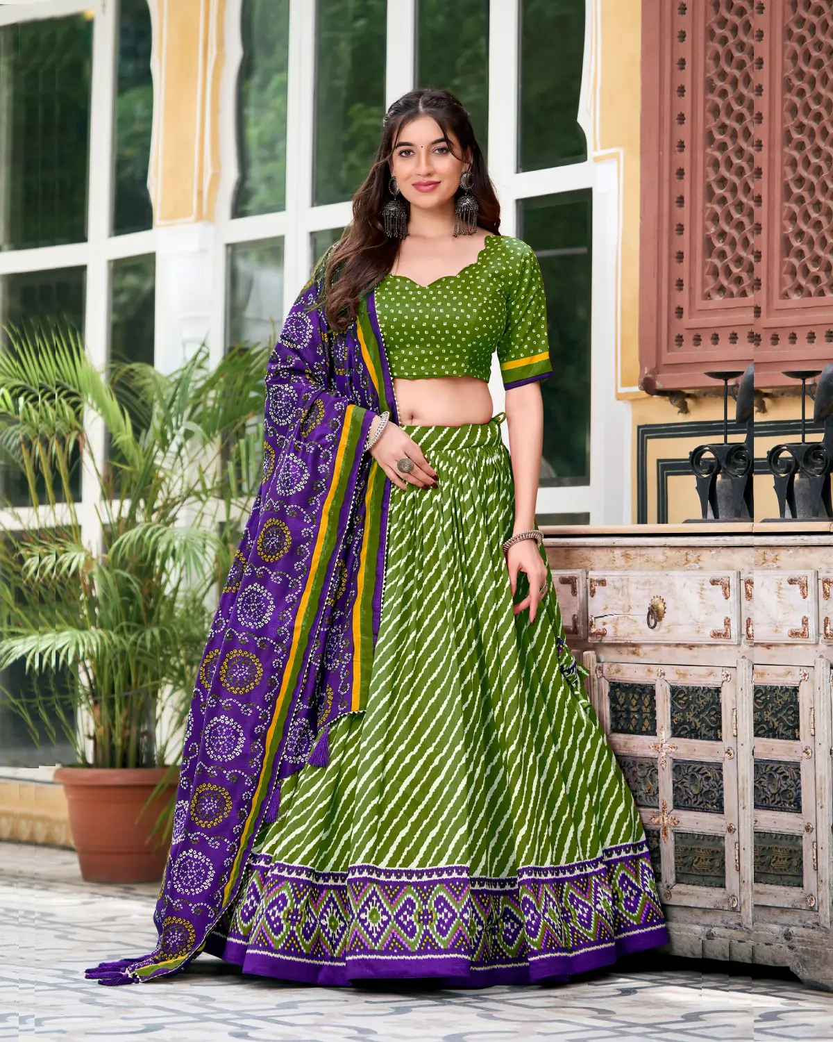 Leheriya Tussar Silk Lehenga Choli with Bandhani Dupatta