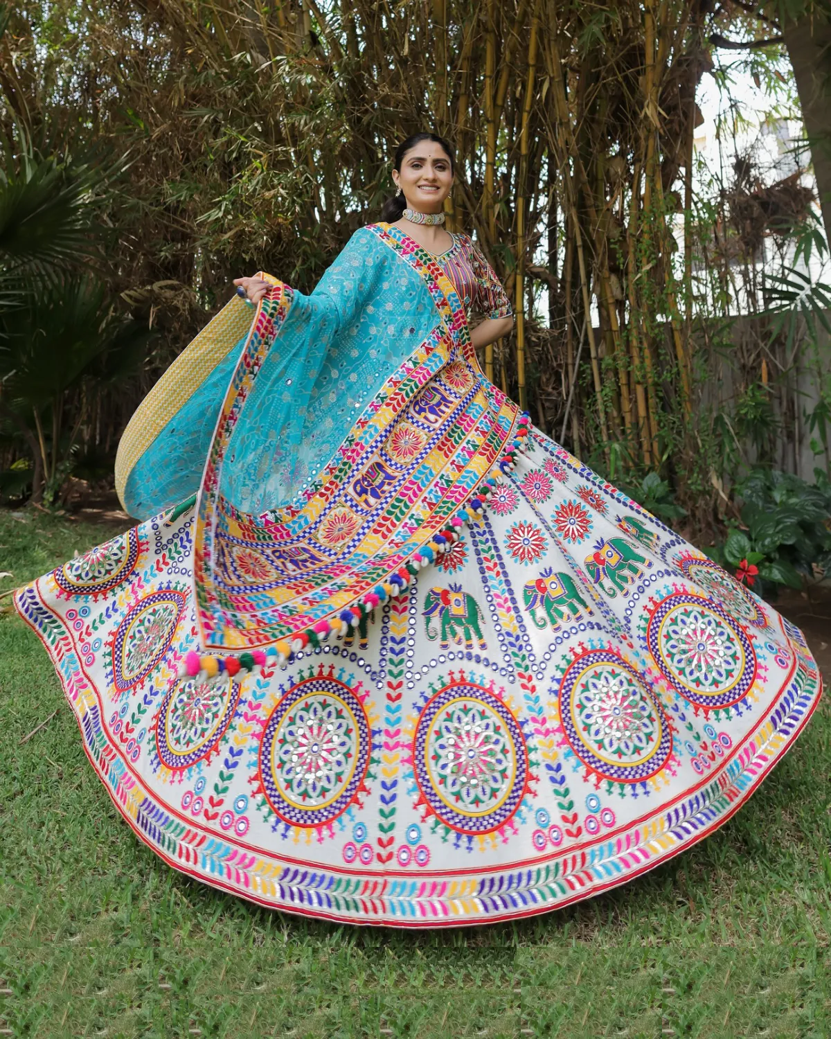 Elegant Muslin Cotton Lehenga Choli Set with Mirror Work