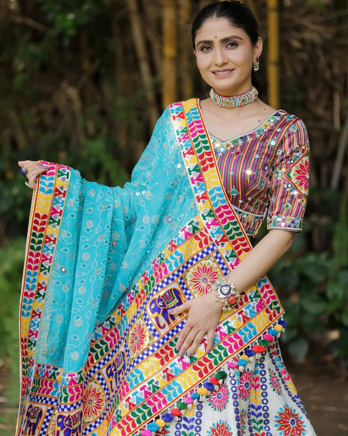 Elegant Muslin Cotton Lehenga Choli Set with Mirror Work