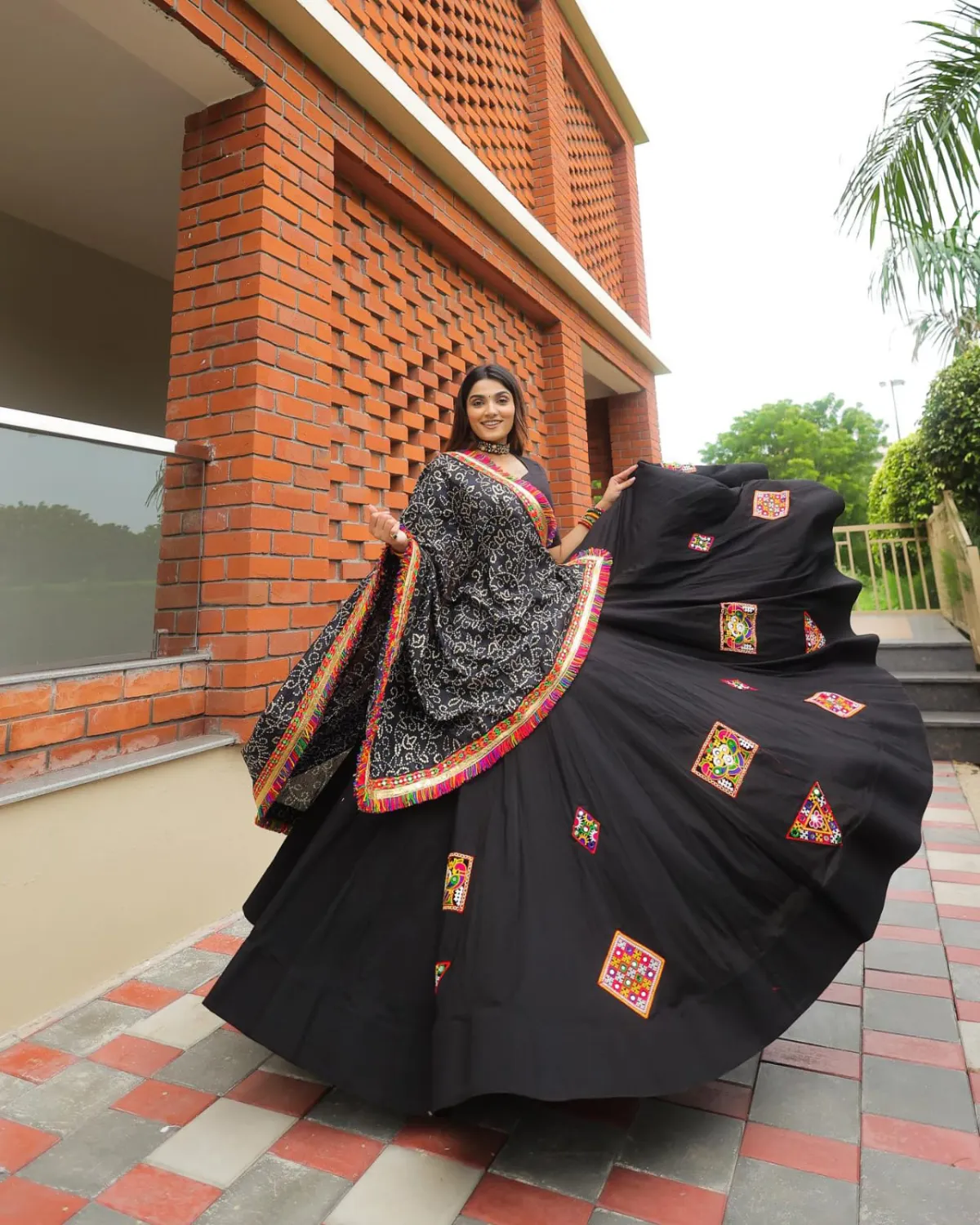 Graceful Muslin Cotton Lehenga Choli with Mirror Work