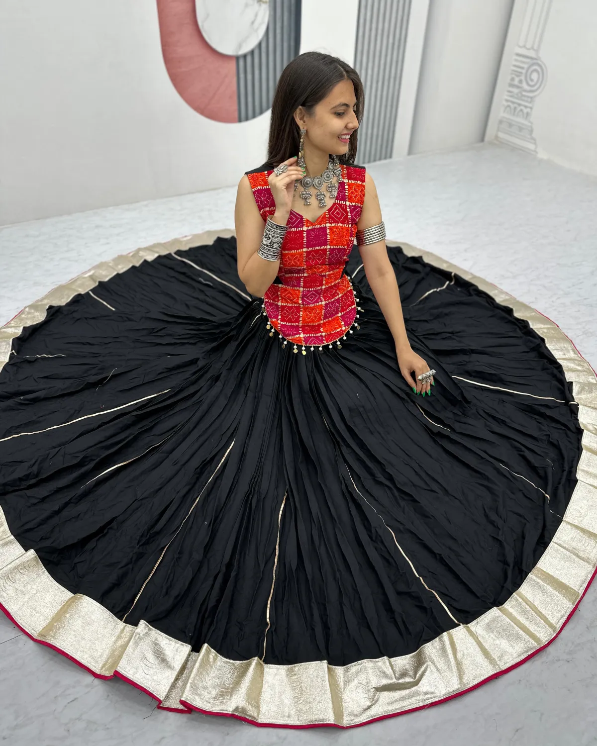 Navratri Cotton Lehenga Choli with Heavy Foil Print Flair