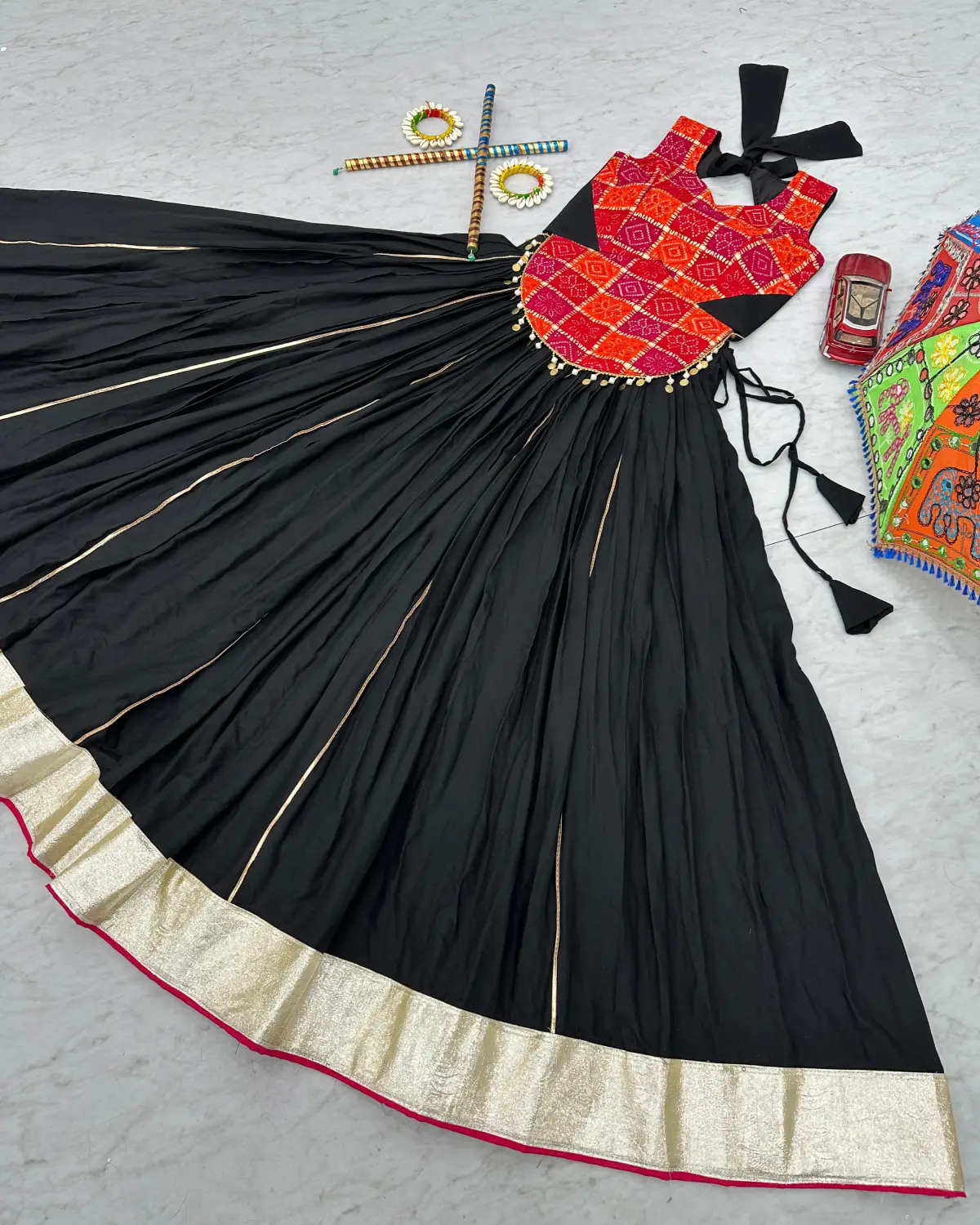 Navratri Cotton Lehenga Choli with Heavy Foil Print Flair