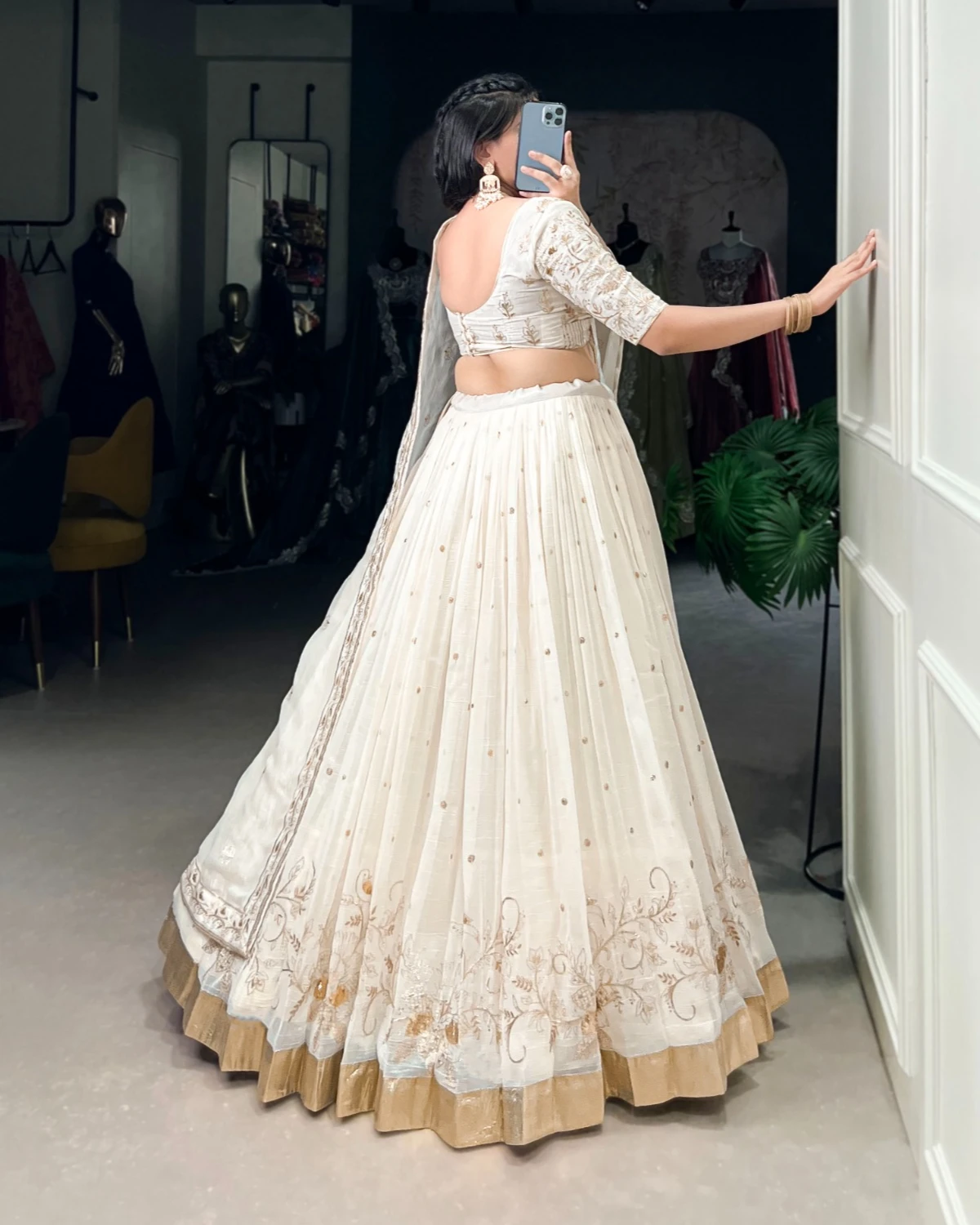 Festive Off-White Lehenga Set with Sequins and Foil Work