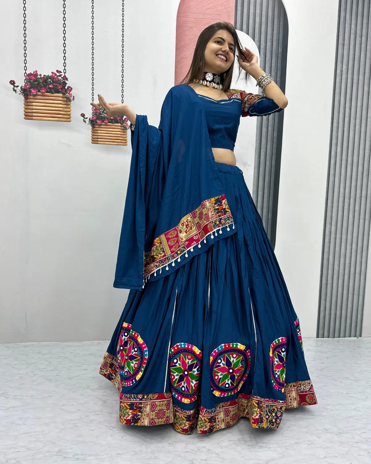 Navratri Special Pure Cotton Lehenga Choli with Gamathi Work