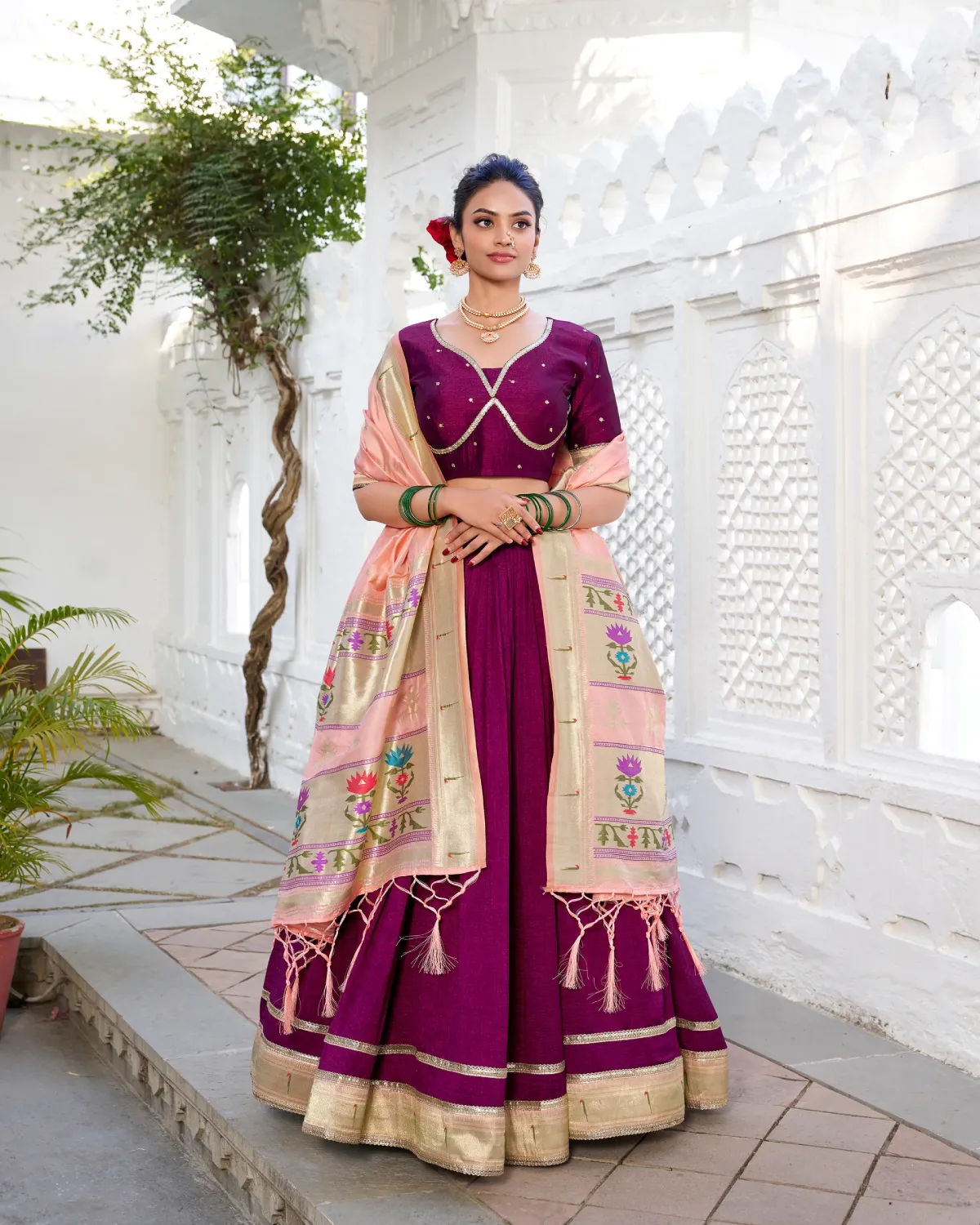 Royal Vichitra Silk Lehenga with Paithni Lace & Zari Dupatta