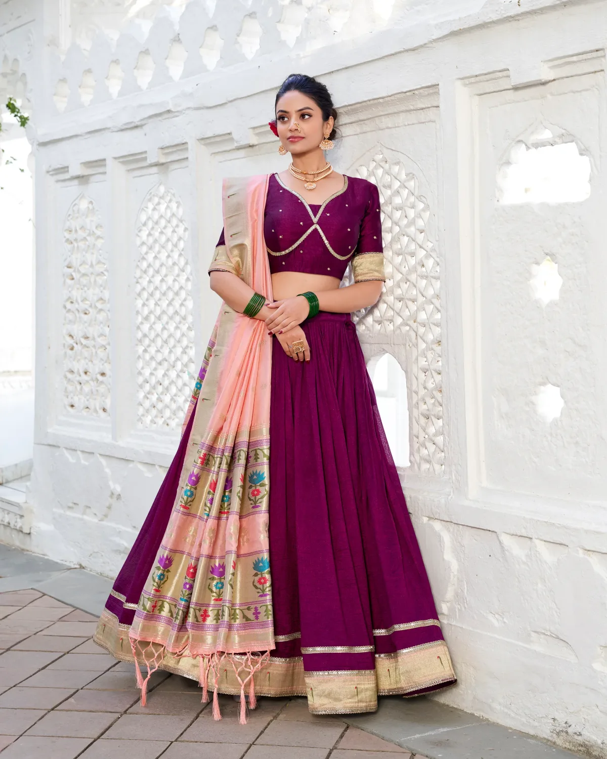 Royal Vichitra Silk Lehenga with Paithni Lace & Zari Dupatta