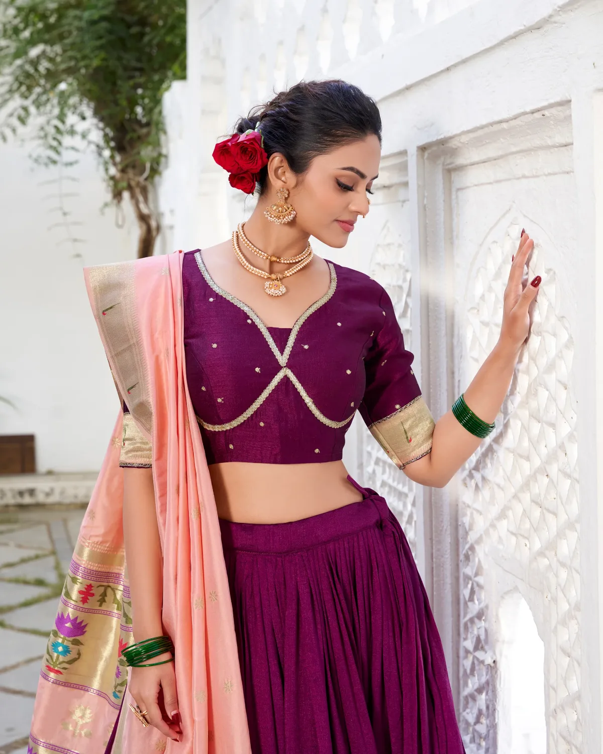 Royal Vichitra Silk Lehenga with Paithni Lace & Zari Dupatta