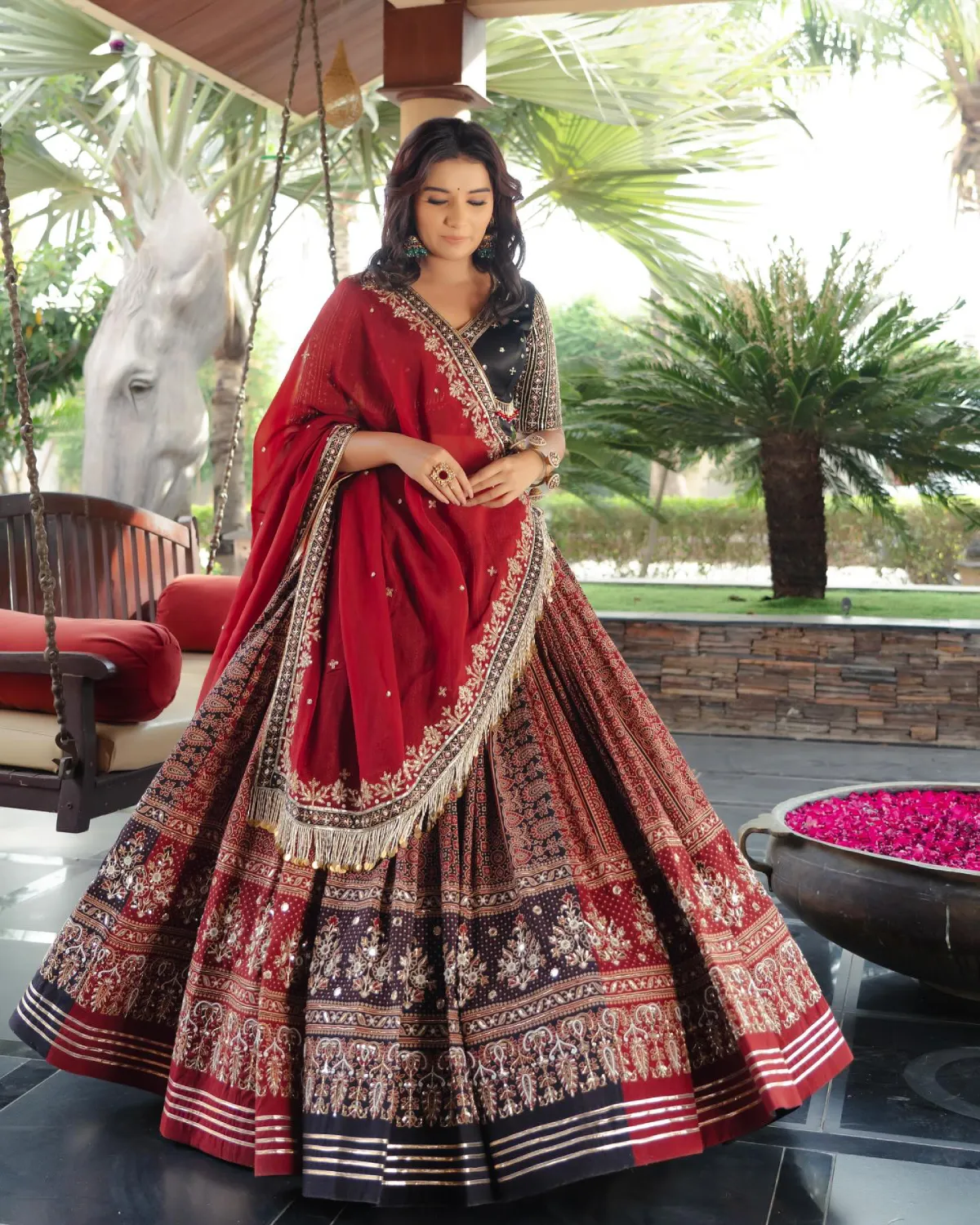 Vintage Vibe Muslin Cotton Lehenga with Mirror Detailing