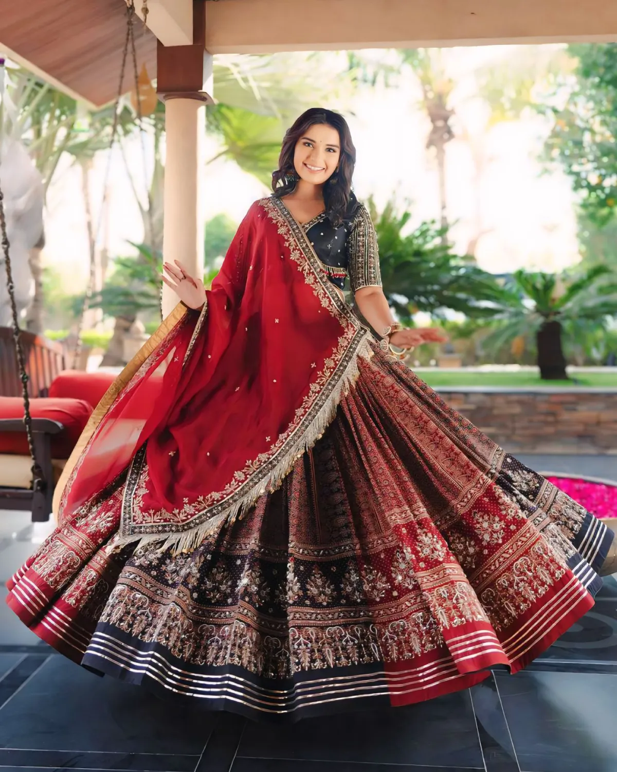 Vintage Vibe Muslin Cotton Lehenga with Mirror Detailing