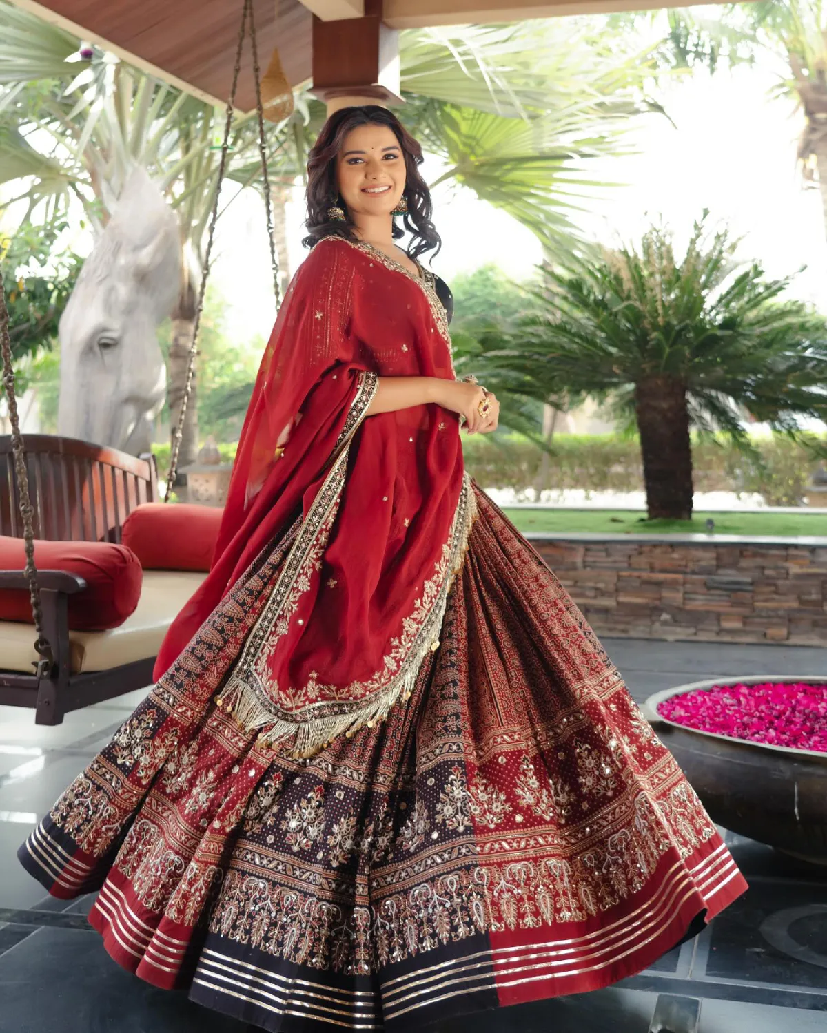Vintage Vibe Muslin Cotton Lehenga with Mirror Detailing
