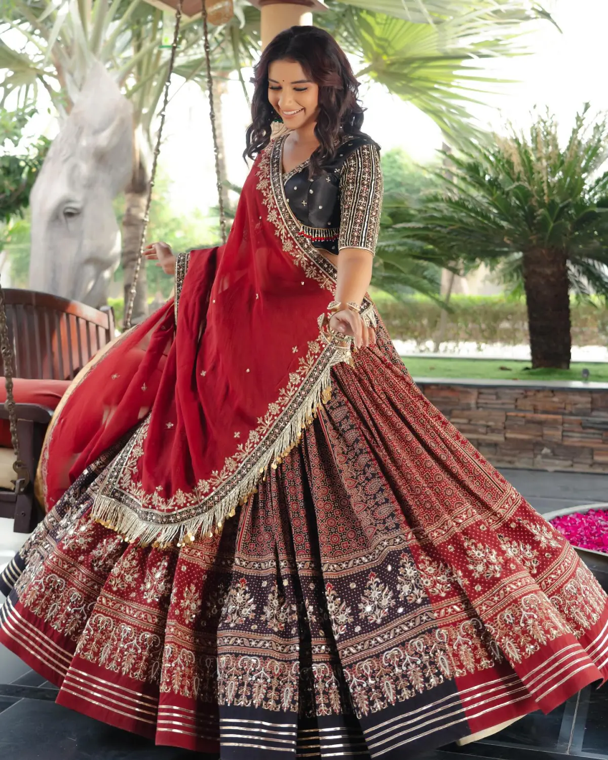 Vintage Vibe Muslin Cotton Lehenga with Mirror Detailing