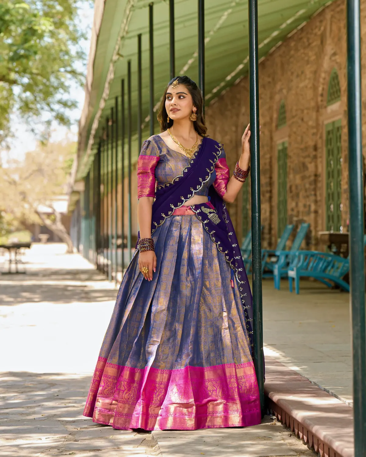 Luxurious Kanjivaram Silk Lehenga Choli with Sequin Dupatta