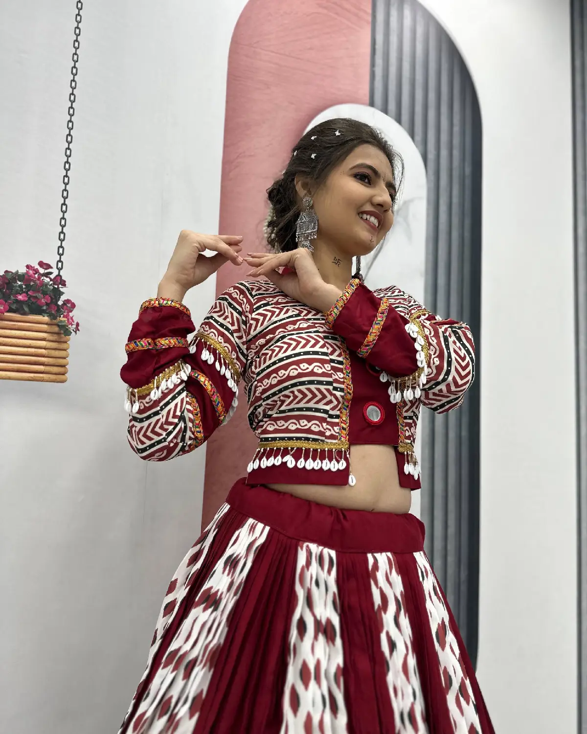 Navratri Glow: Cotton Ajarakh Lehenga Choli with Mirror Work