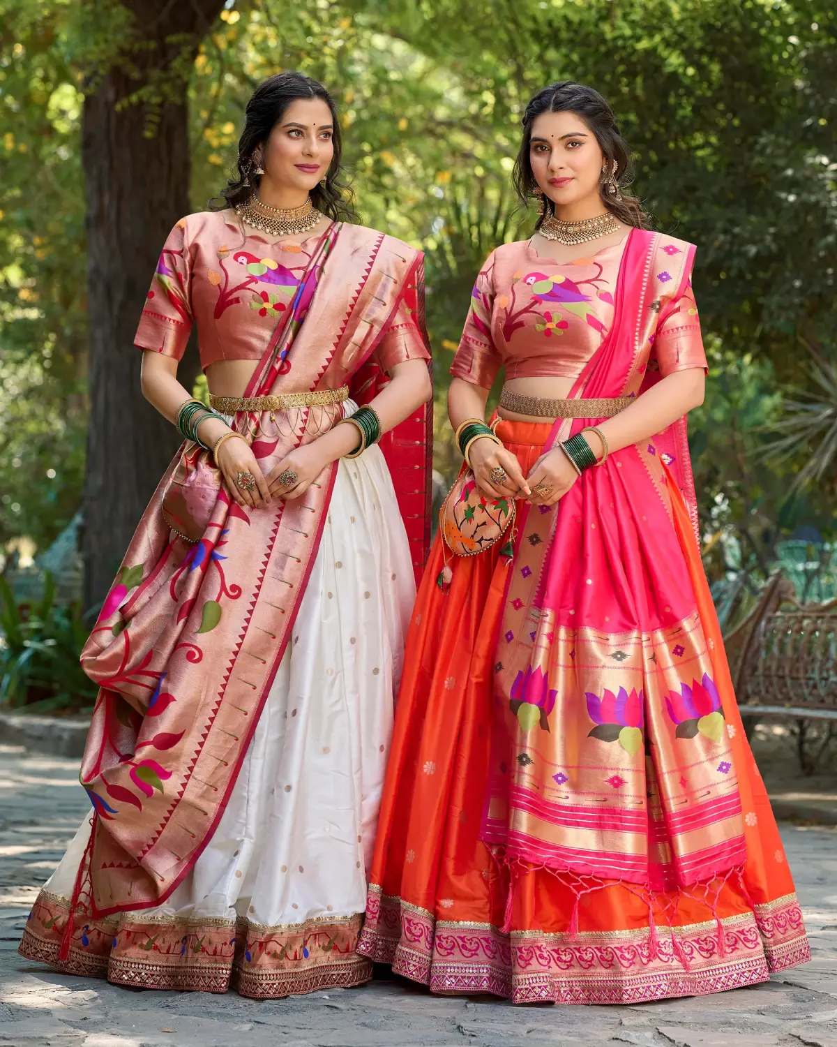 Maharashtrian Paithani Silk Lehenga Choli with Zari Work