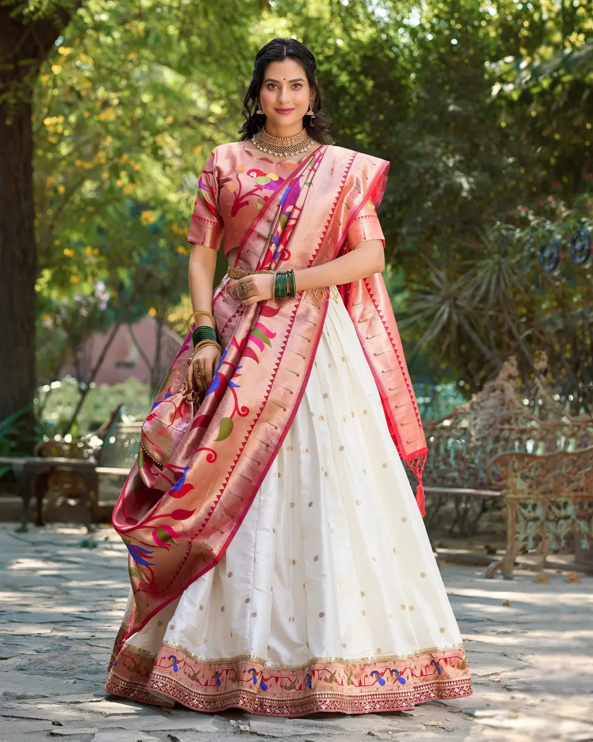 Maharashtrian Paithani Silk Lehenga Choli with Zari Work