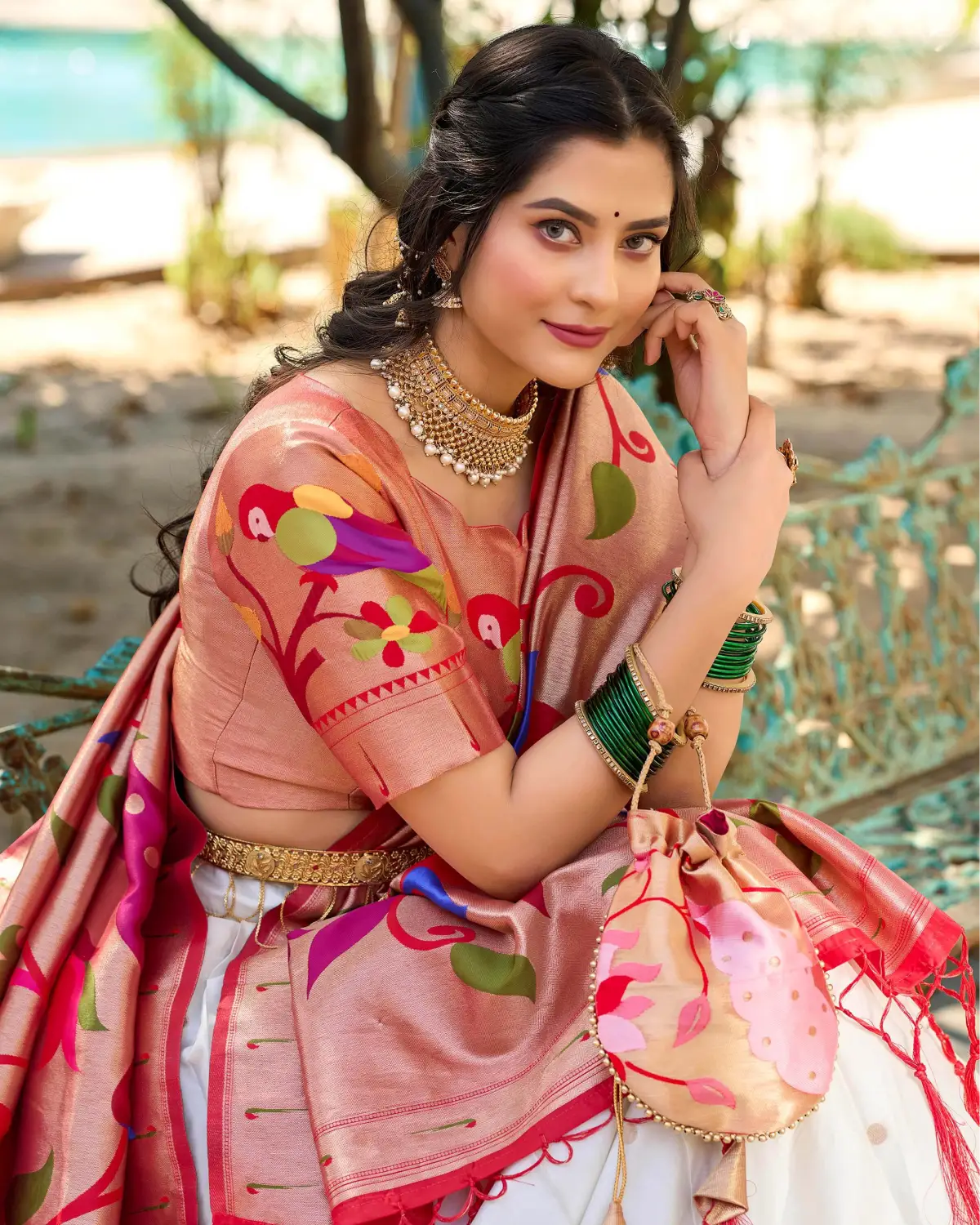 Maharashtrian Paithani Silk Lehenga Choli with Zari Work