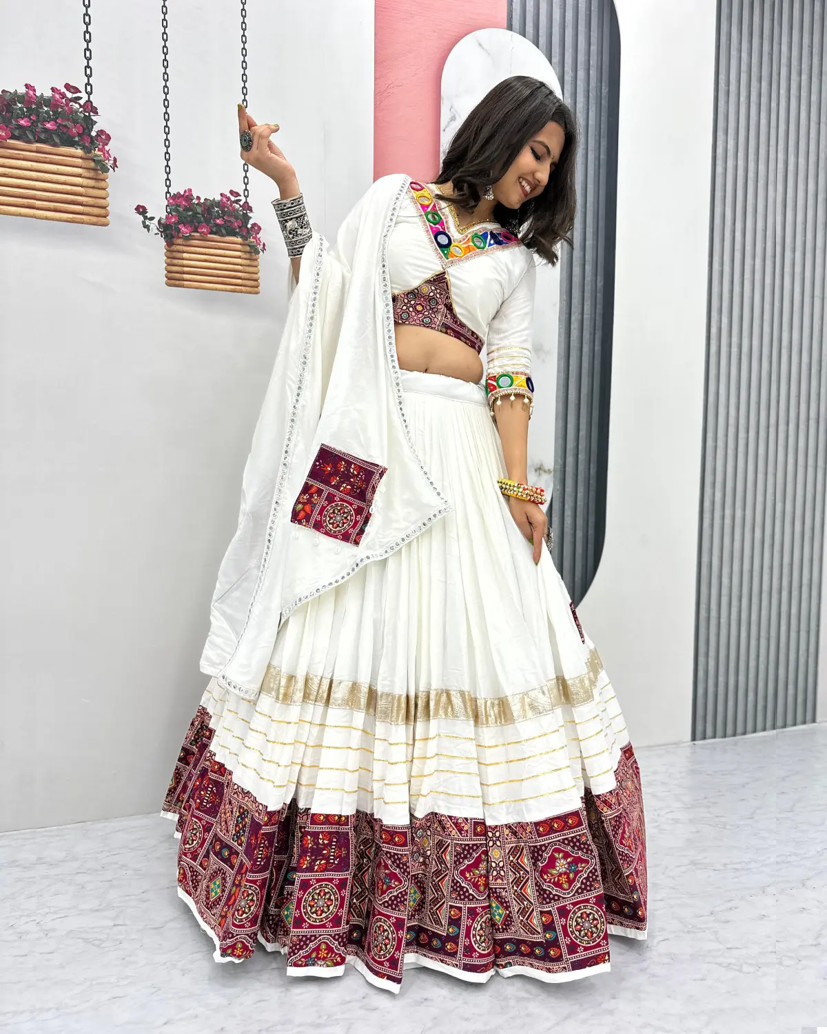 Handcrafted Mirror Work Lehenga Choli with Dupatta – Navratri Wear