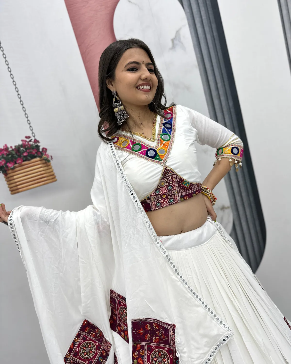 Handcrafted Mirror Work Lehenga Choli with Dupatta – Navratri Wear