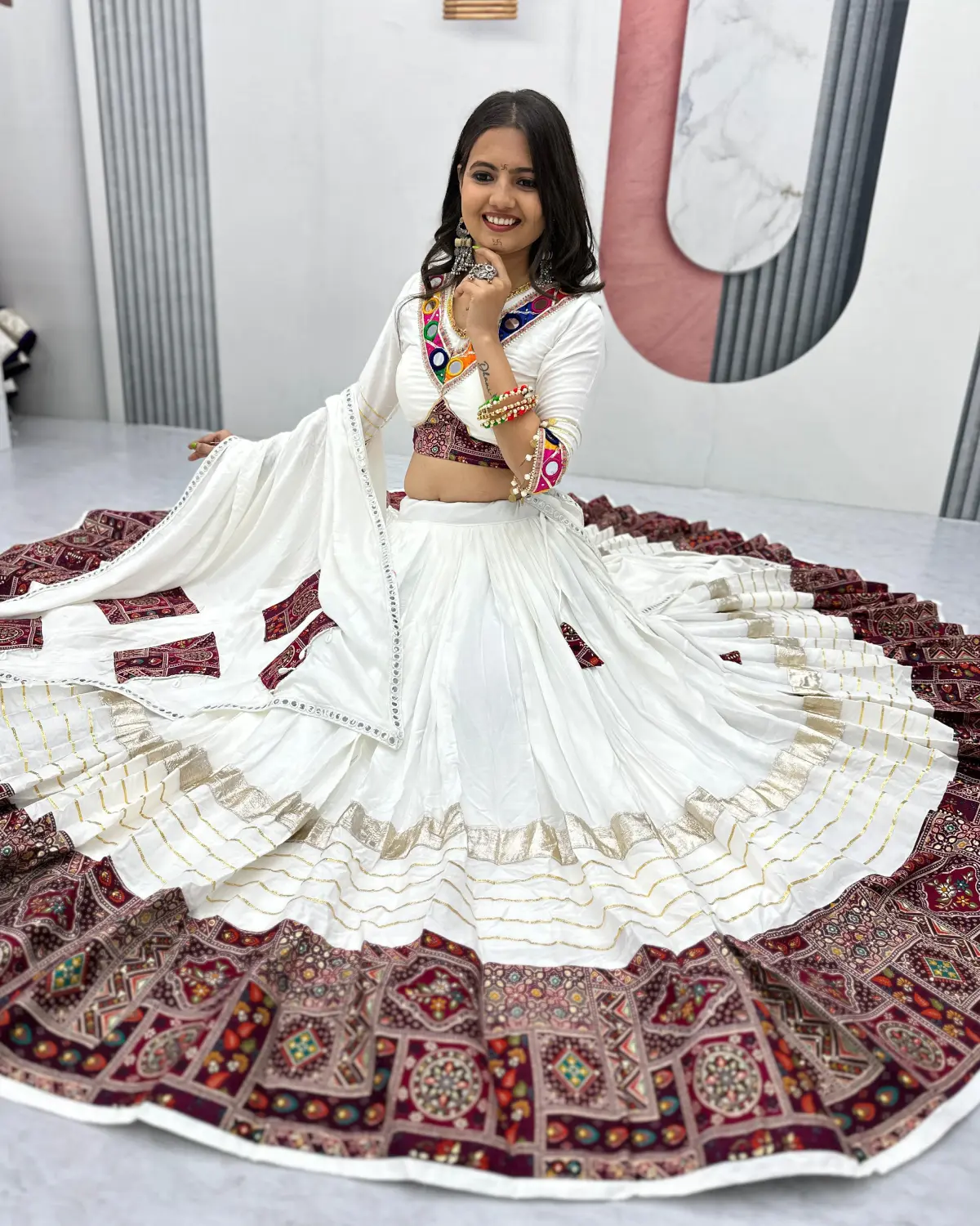 Handcrafted Mirror Work Lehenga Choli with Dupatta – Navratri Wear