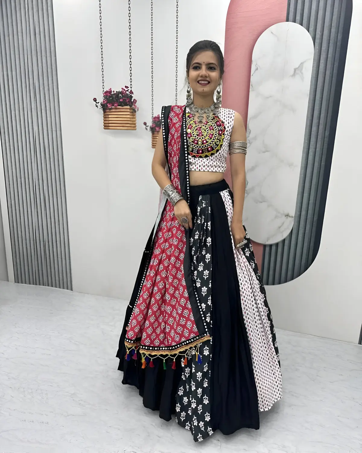 Festive Multicolor Cotton Lehenga Choli with Dupatta