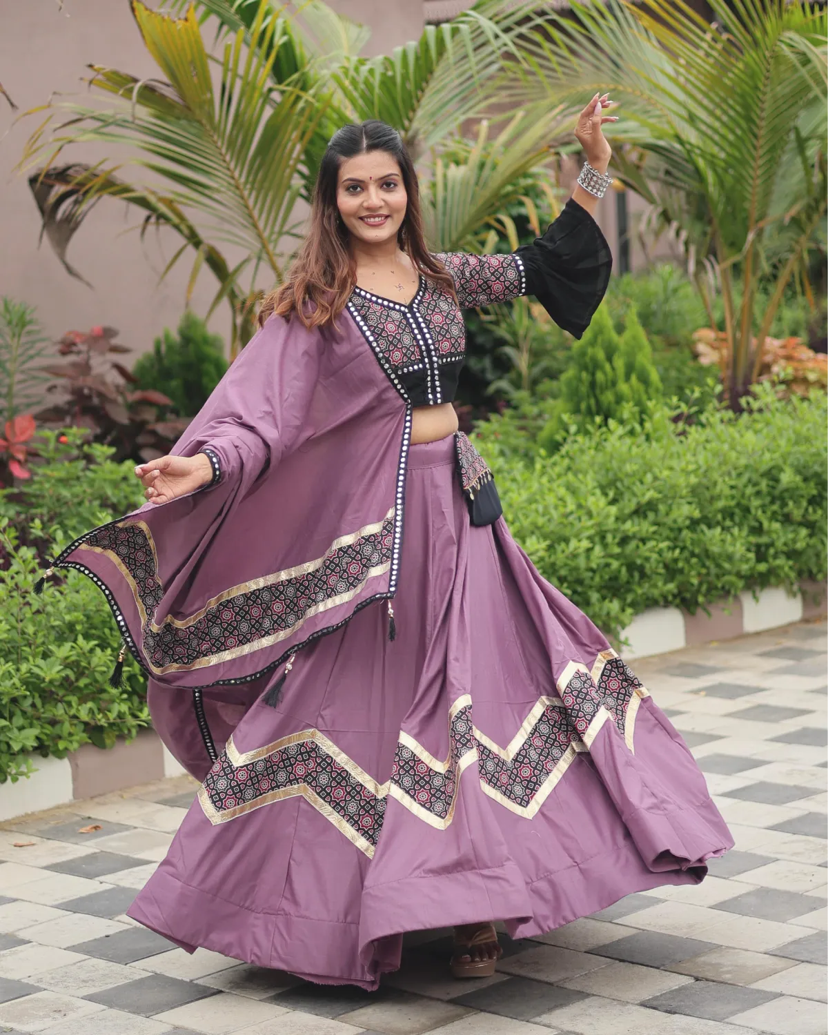 Festive Ajarakh Work Lehenga Choli Set with Dupatta & Latkan
