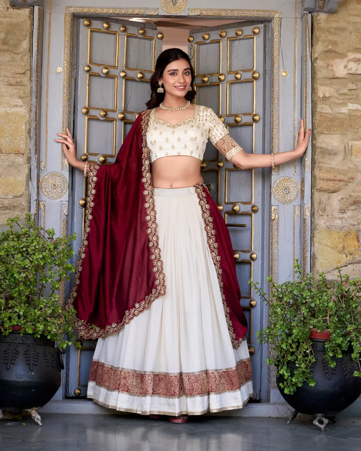 Vichitra Silk Lehenga Choli Set with Canvas Stitch Finish
