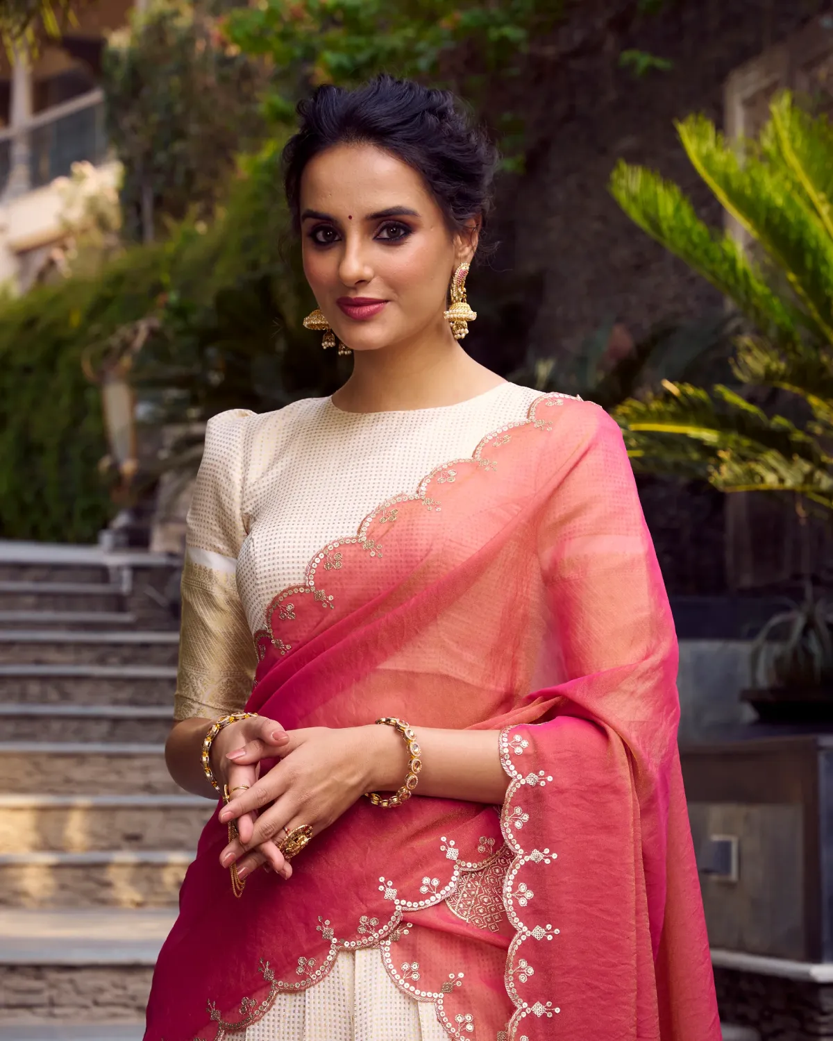 Golden Party Wear Jacquard Zari Lehenga with Shimmer Dupatta