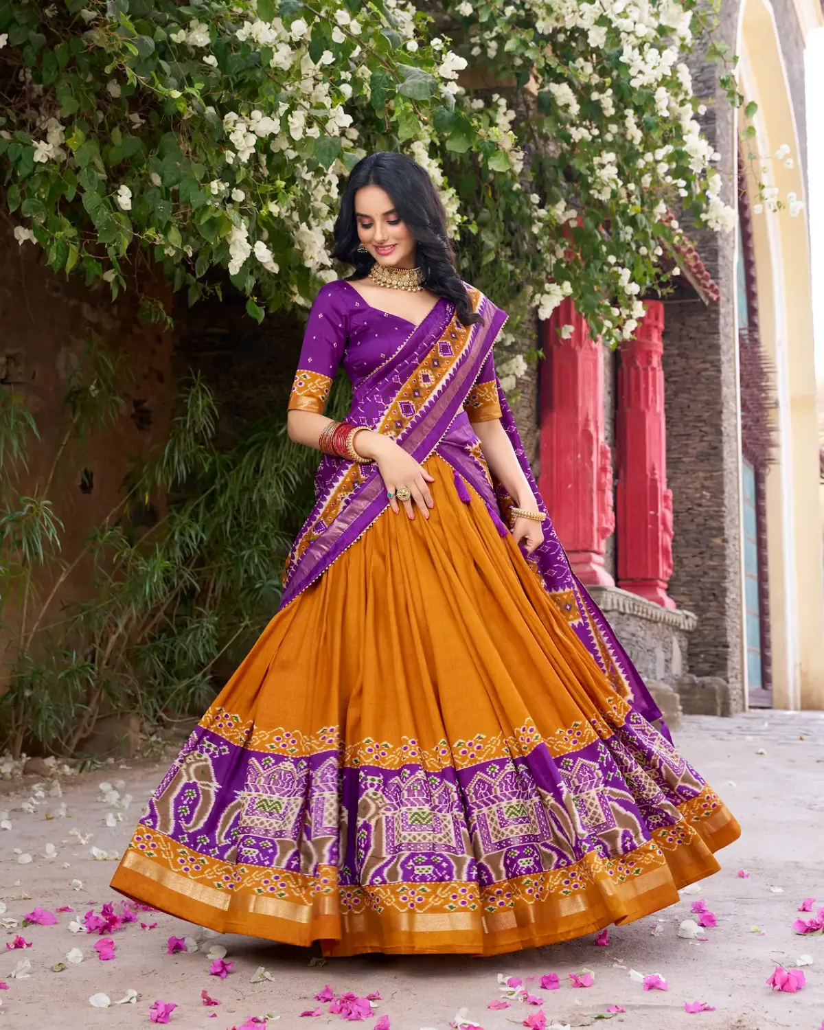 Festive Foil Patola Tussar Silk Lehenga Choli with Dupatta