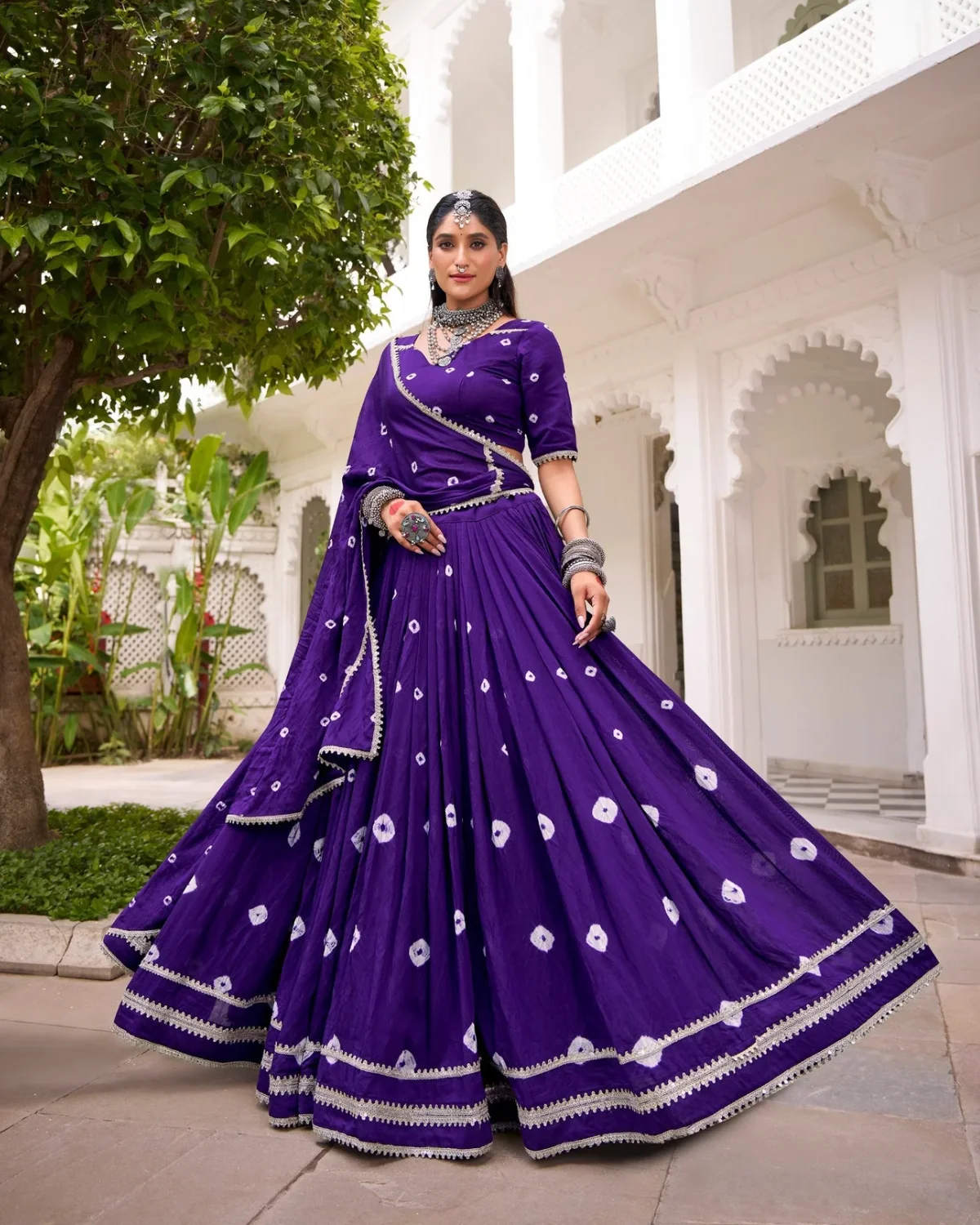 Elegant Bandhej Chanderi Lehenga Choli Set with Dupatta