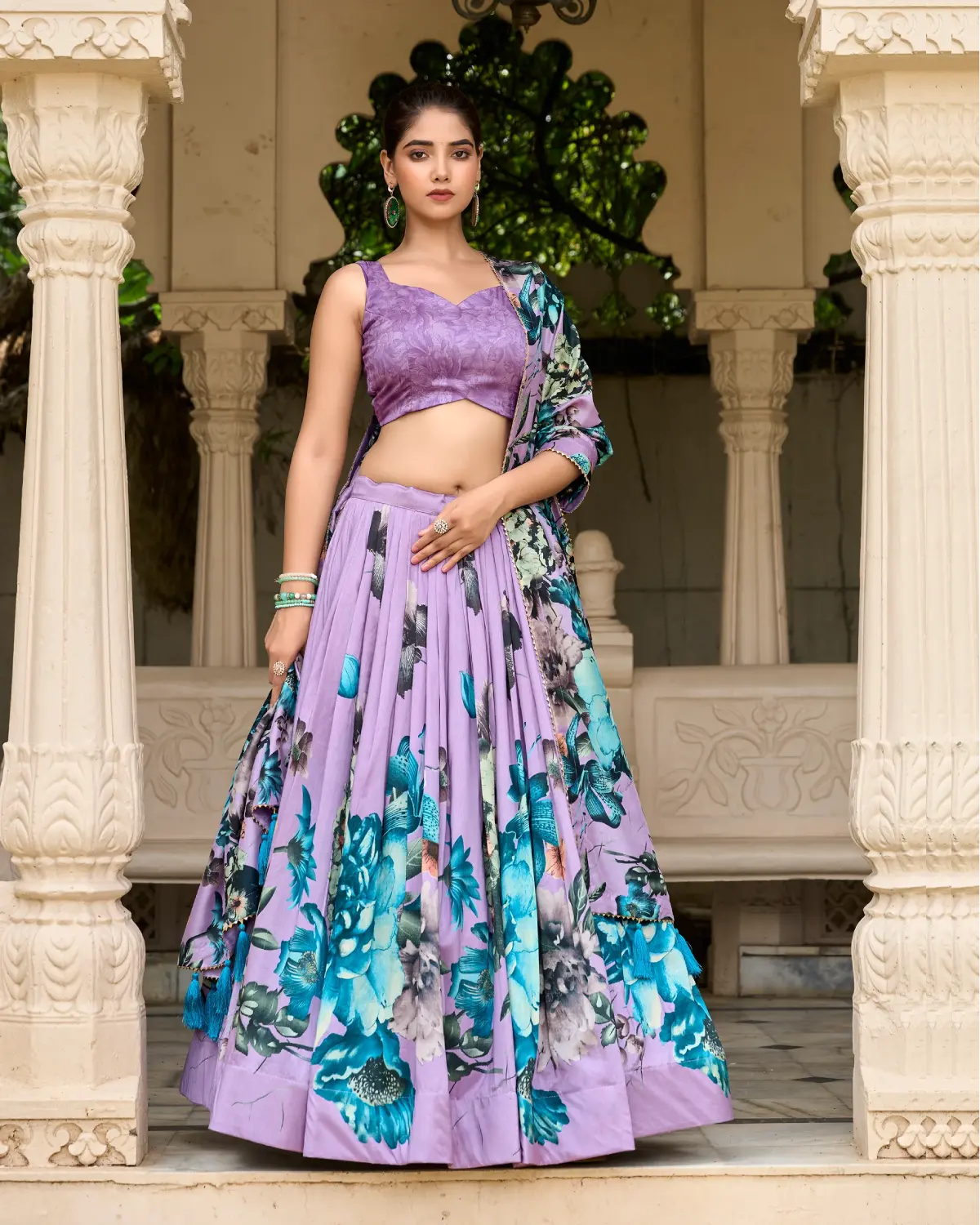 Blooming Grace: Tasar Silk Floral Print Lehenga Choli Set