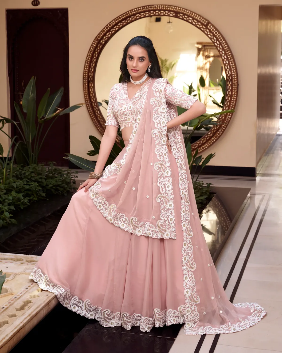 Premium Silk and Georgette Wedding Lehenga with Pearl Sequins